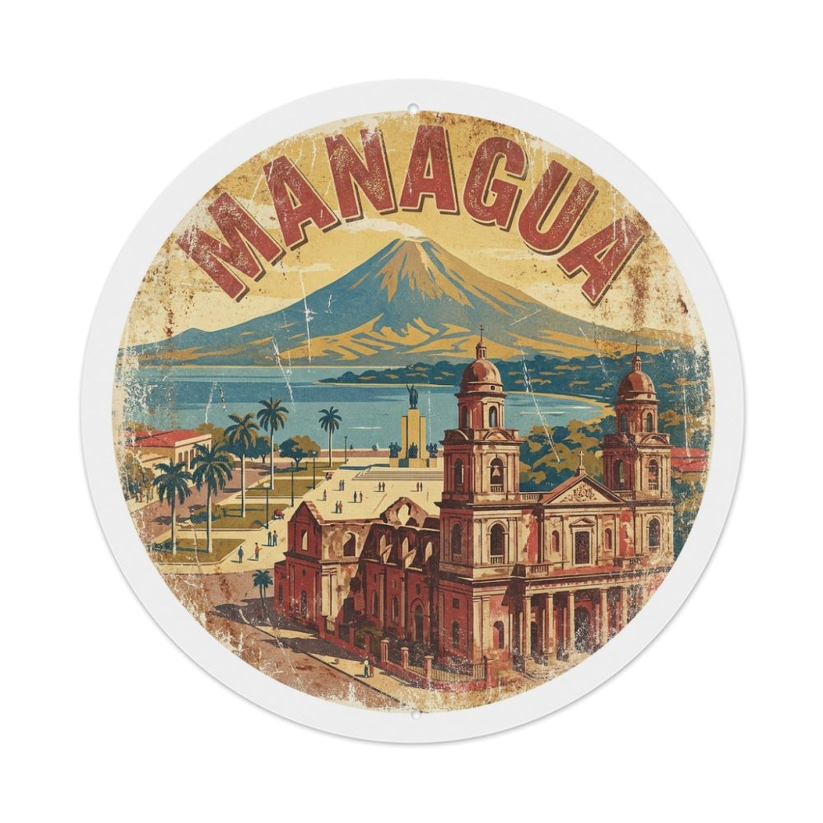 Vintage Travel Nicaragua Managua Metal Tin Sign
