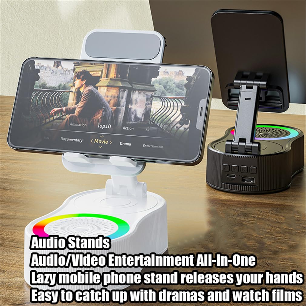 Sonicdrop Dock, Bluetooth Speaker Stand, Foldable Angle Phone Charger Stand, Mini Portable Ambient Light Stereo with 360 Degree Rotation & RGB Colors Light, For All Smart Phone (Black)
