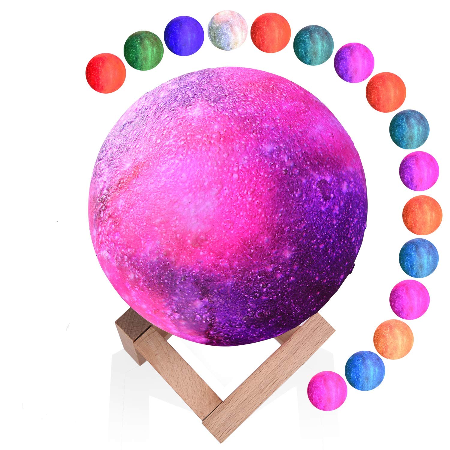 XREXSMoon Lamp, 16 Colors Moon Light with Stand ( 5.9 Inch), 3D Printing LED Moon Night Light Touch and Remote Control, USB Charging, Birthday Christmas Gifts Nursery Decor for Kids