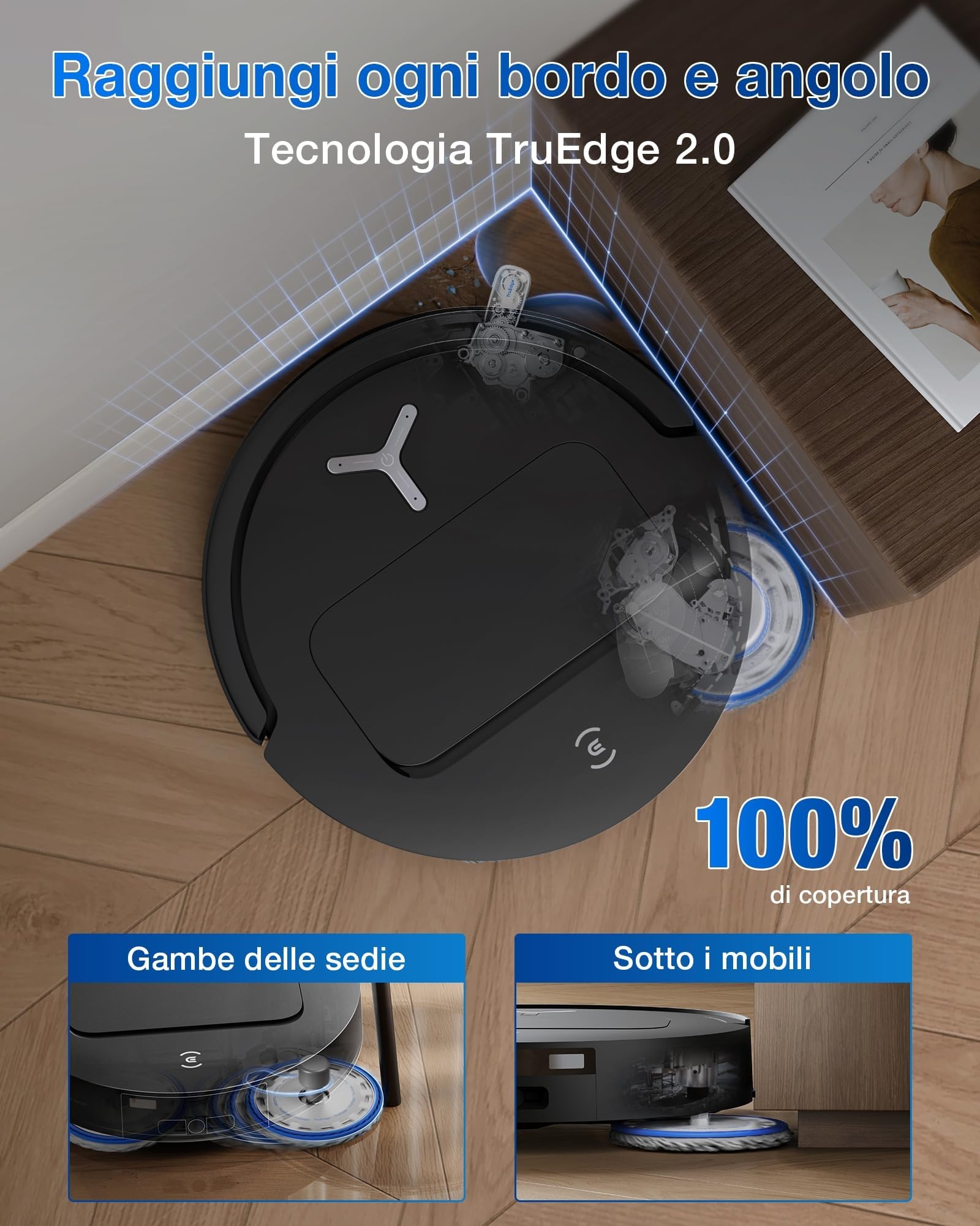 ECOVACS DEEBOT T50 PRO OMNI Gen2 Robot Aspirapolvere Lavapavimenti, (Migliorato da T30 PRO), 21000 Pa, Spazzola Laterale Estensibile e Lavapavimenti, Aggiunta Automatica Soluzione Detergente, Nero