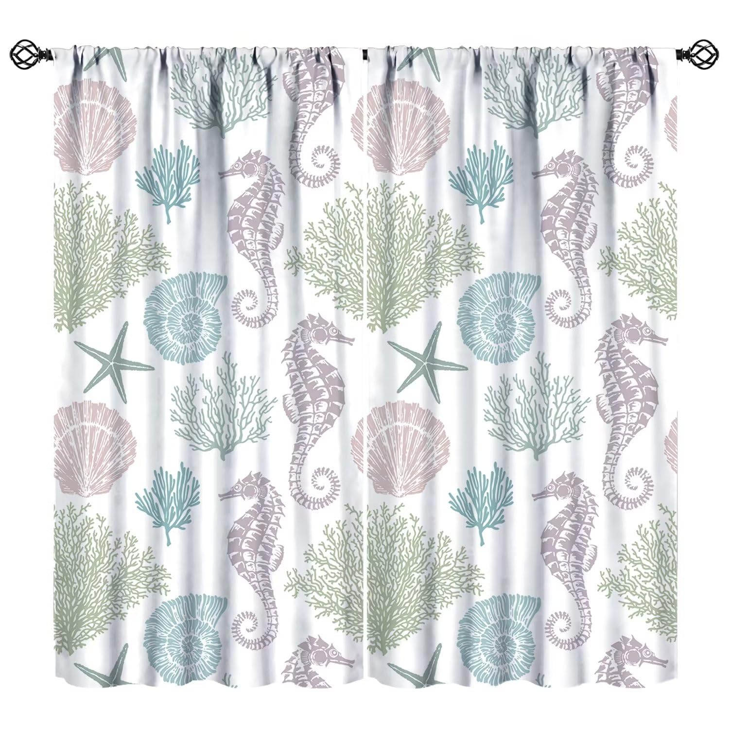 JESTRONRY Starfish Seashells Curtains,Seashell Coral Window Treatments Kids Bedroom Curtain, Ocean Beach Theme Home Decor Blackout Drapes 42x54in