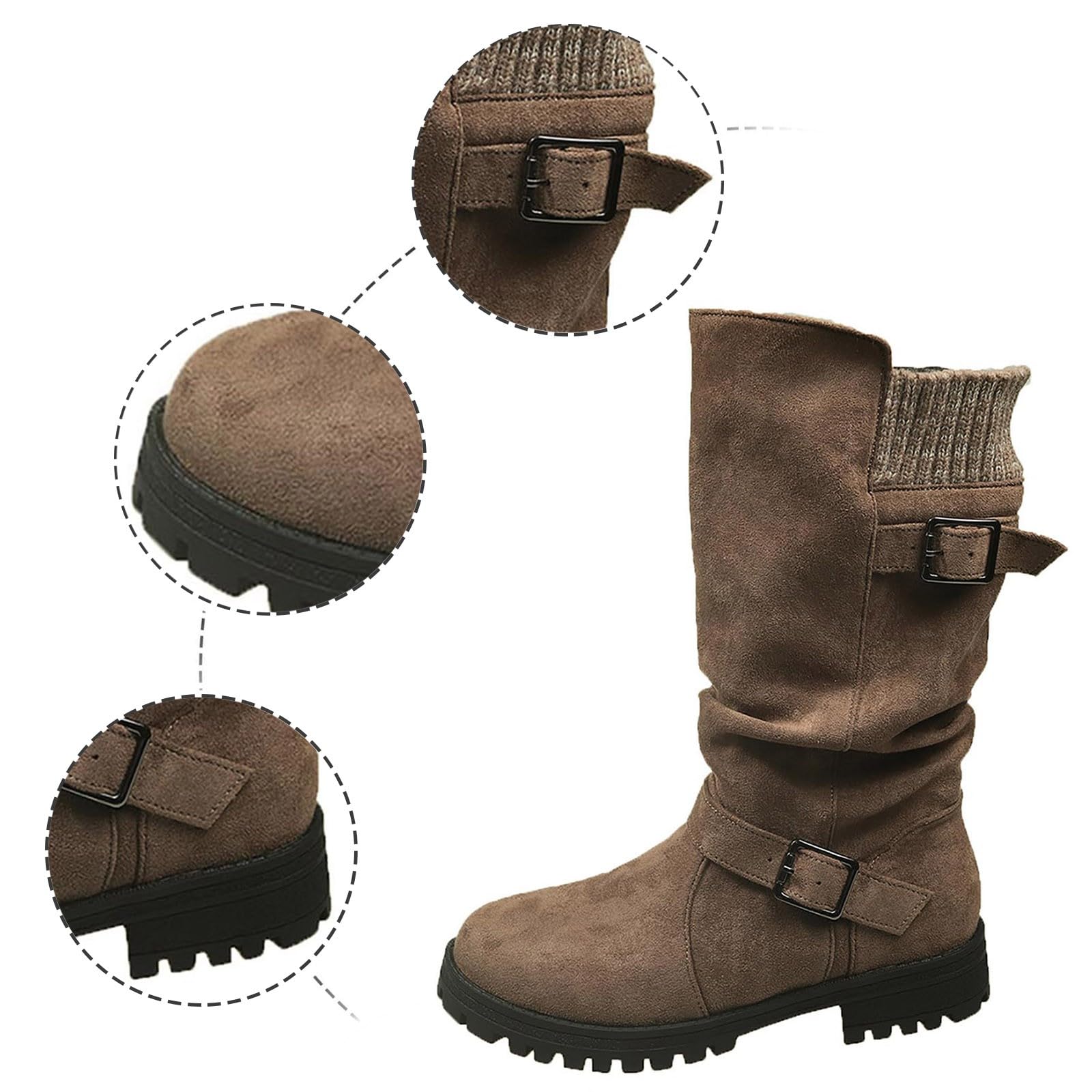 Botas por Encima de la Rodilla Botines de Ante Media caña, diseño sin Cordones con Correa Ajustable para Mayor Calidez en Invierno, cómodos e Informales.