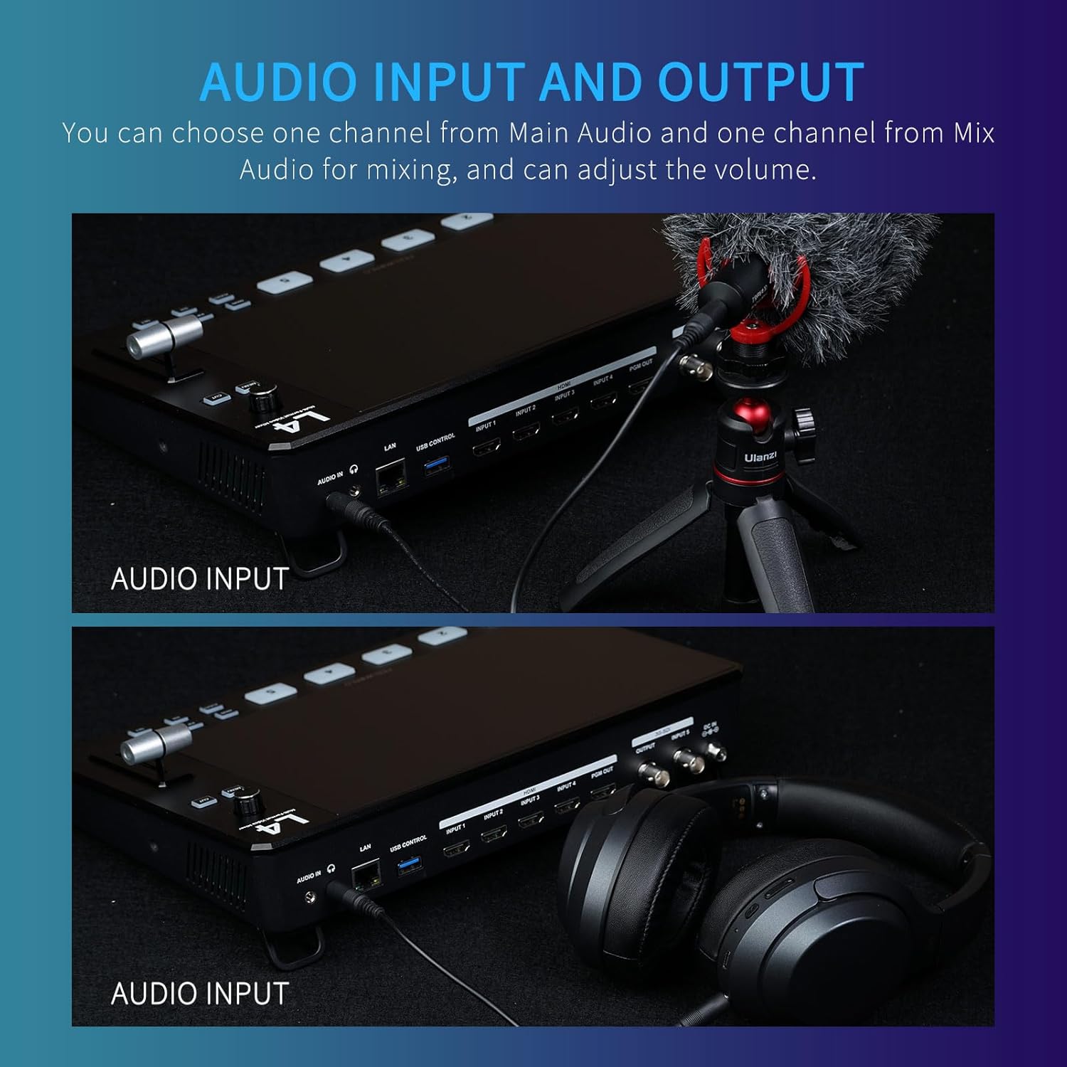 FEELWORLD Multi Video Switcher 10.1 Inch FHD LCD Touch Screen 4X HDMI 1x SDI Input USB3.0 Output 5 Channel Live Streaming Mixer L4