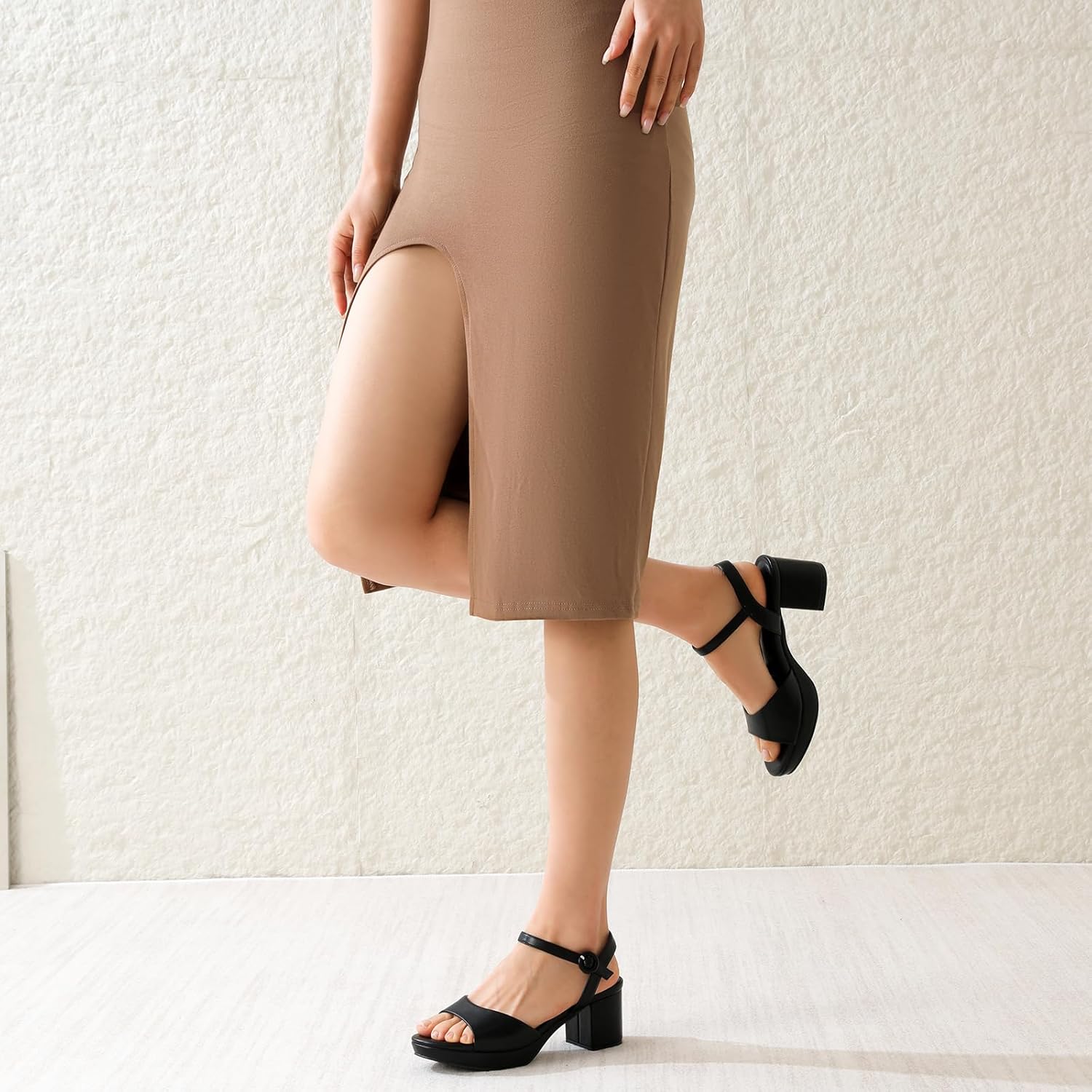 RIBONGZ Women's Platform Heels Chunky Block Heel Sandals Open Round Toe Strappy High Thick Heeled with Ankle Strap Comfortable Sexy Dressy Heels Work Wedding Party Office Casual Shoes - Image 8