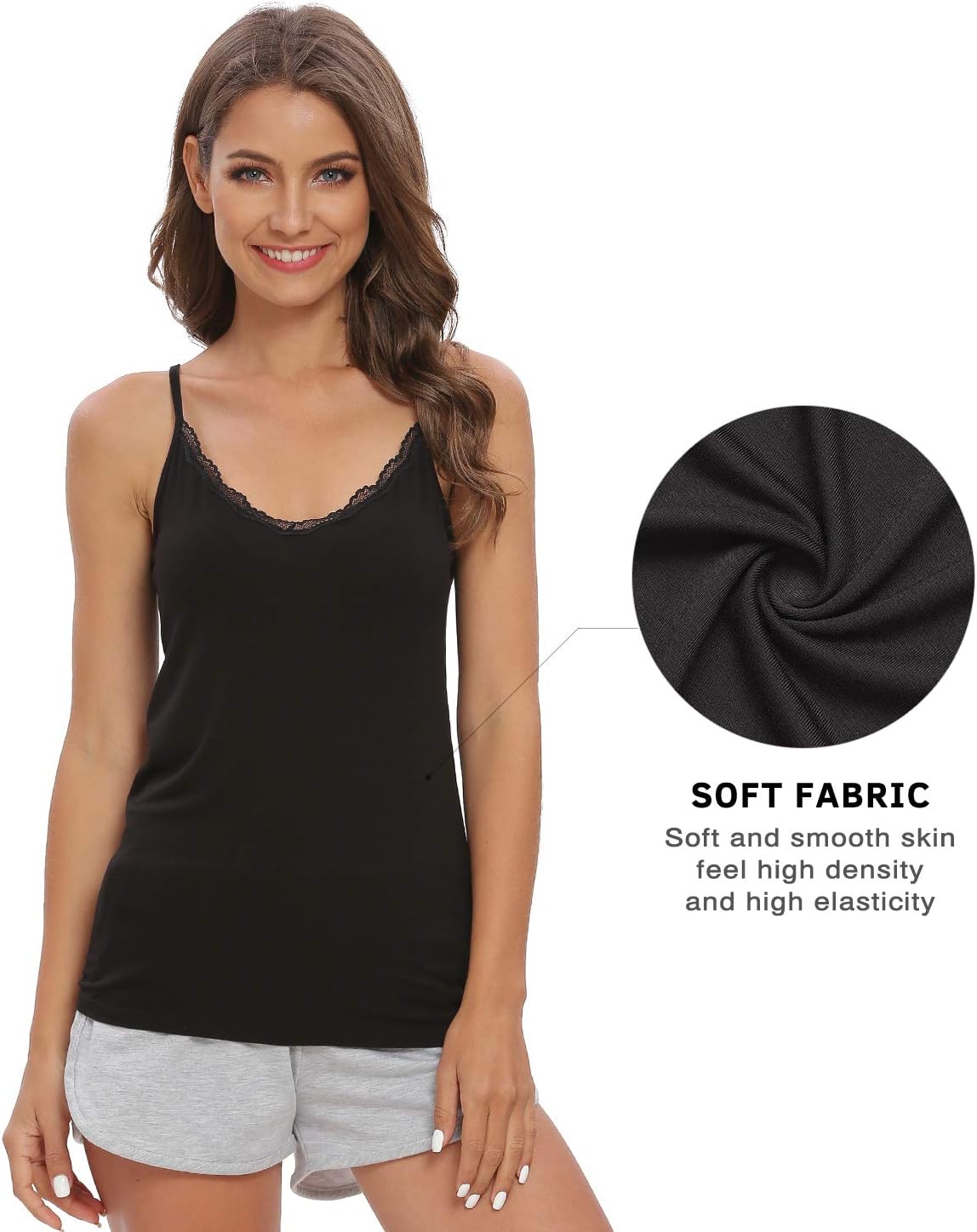 Vislivin Plain Camisole for Women Lace Tank Tops V Neck Adjustable Cami Sexy Undershirts 4 Pack - Image 4