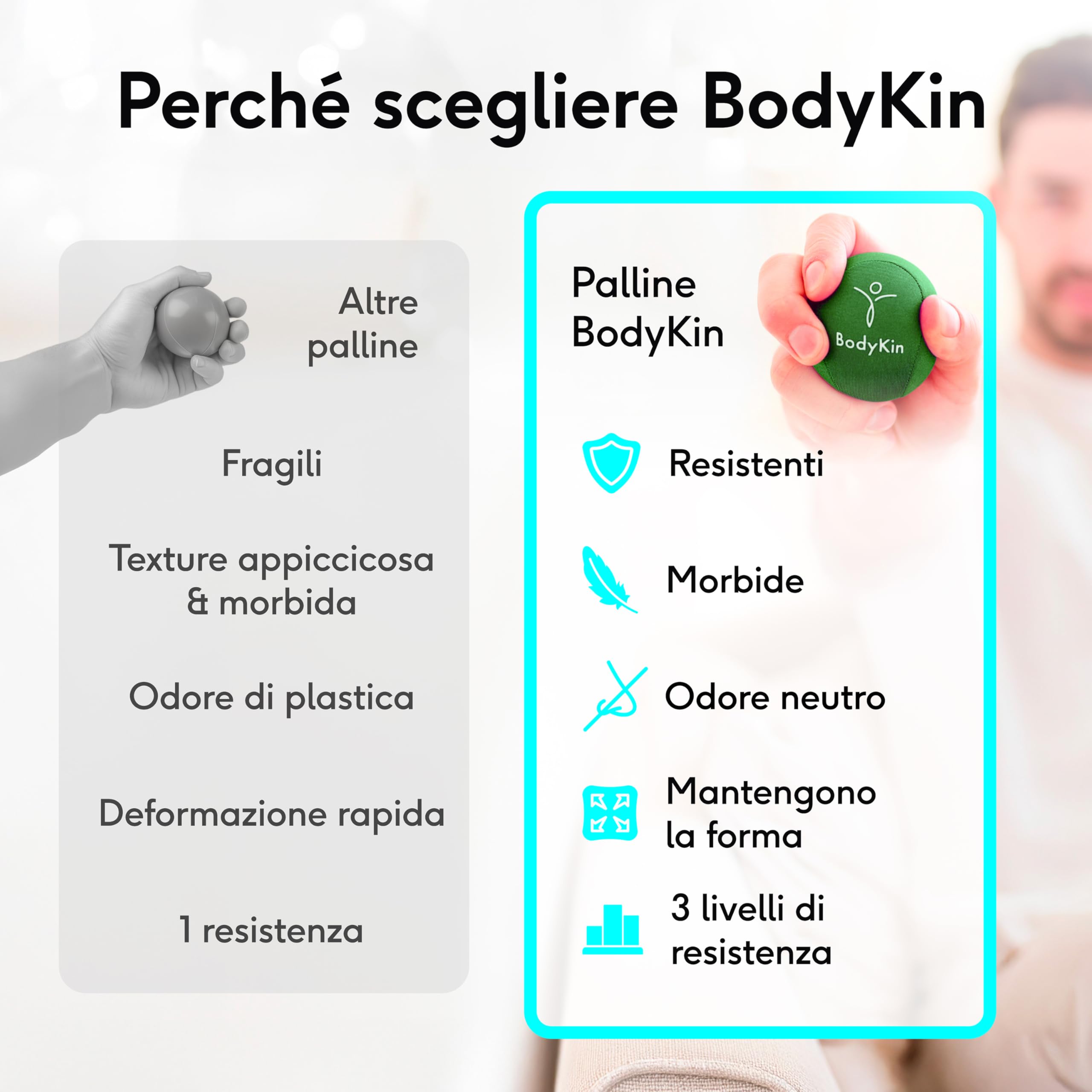 3 palline anti-stress e riabilitazione della mano, palline per bambini e adulti, perfette per ADHD, 3 resistenze
