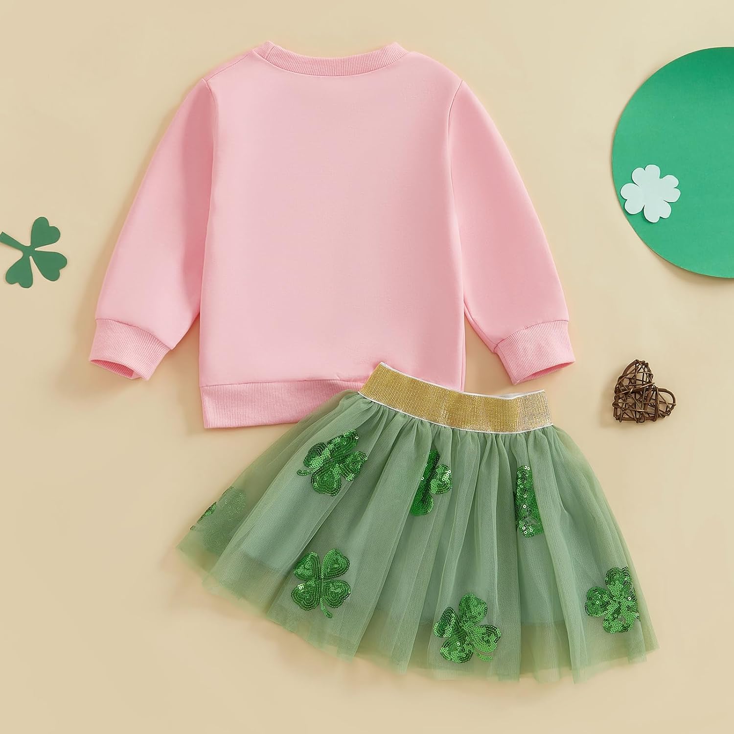Kayotuas Toddler Baby Girl St Patricks Day Outfit Lucky Charm Sweatshirt and Tulle Tutu Skirts Set Cute Infant Irish Clothes