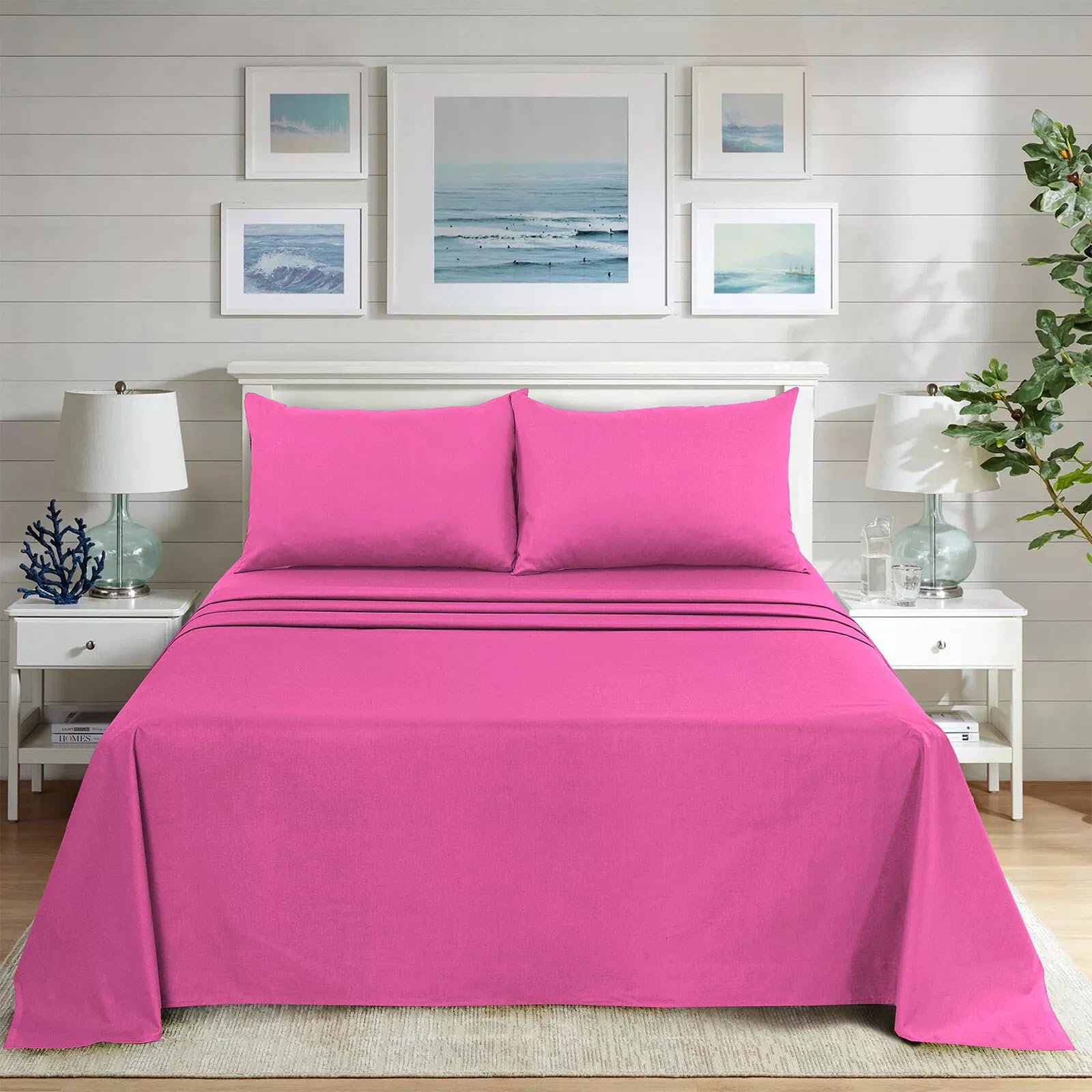 Black Horse Surrey Fuchsia Black Horse Flat Sheet - Poly Cotton Easy Care Soft Brushed Microfibre Fabric - Wrinkle, Shrinkage And Fade Resistant | Hotel Quality Bedding Sheet