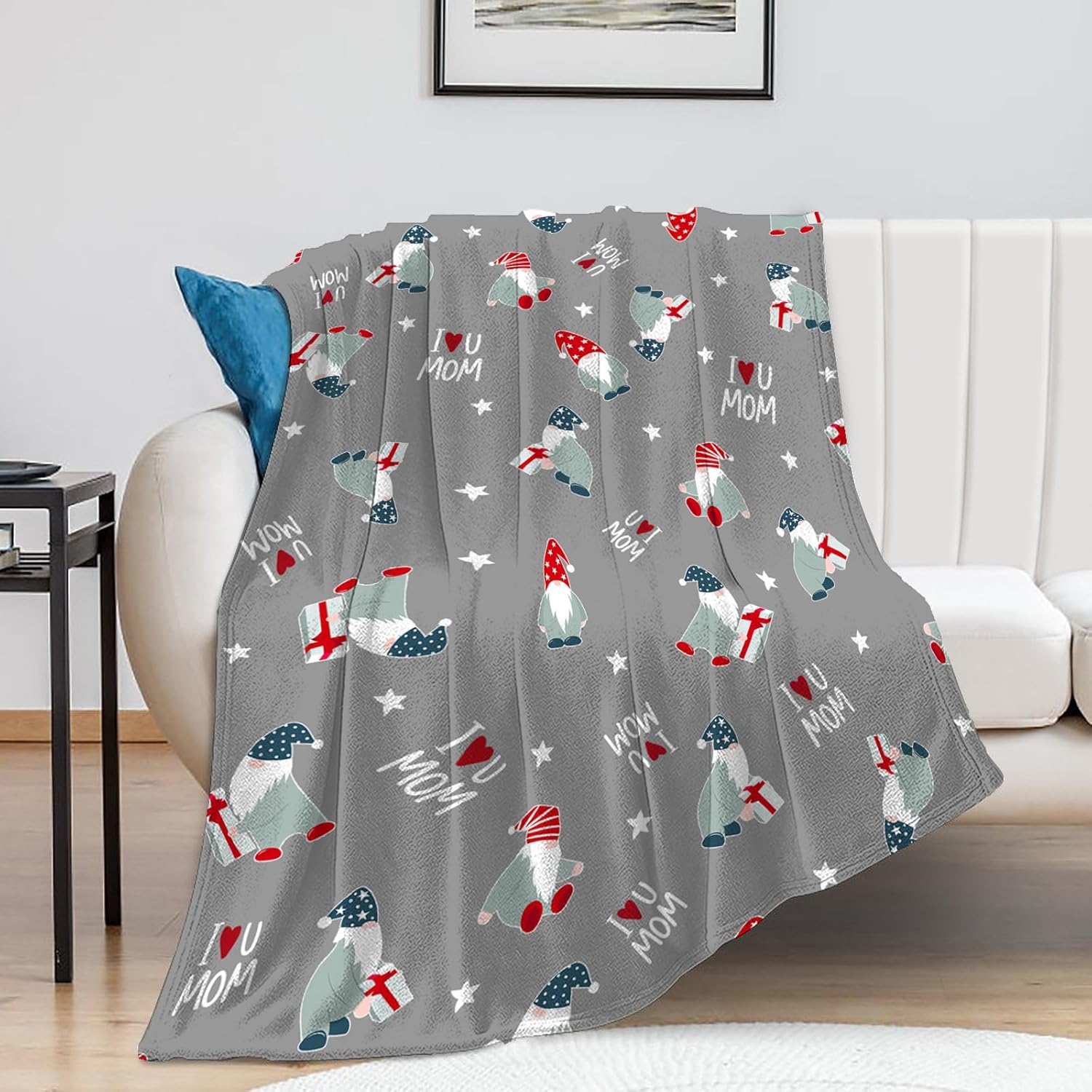 Giidlery Christmas Gnome Throw Blanket Gift for Mom,Gnome Flannel Throw