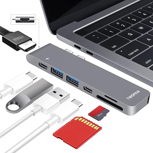 Hub USB C para MacBook Pro, adaptador multipuerto USB C a 4K HDMI 7 en 2, puerto Thunderbolt PD, puertos USB 3.0, lector de tarjetas SDTF para