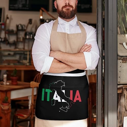 Miniatura 6 de Delantal de cintura con mapa de la bandera de Italia con 3 bolsillos, delantal de servidor, medio delantal, delantal corto para cocina, restaurante
