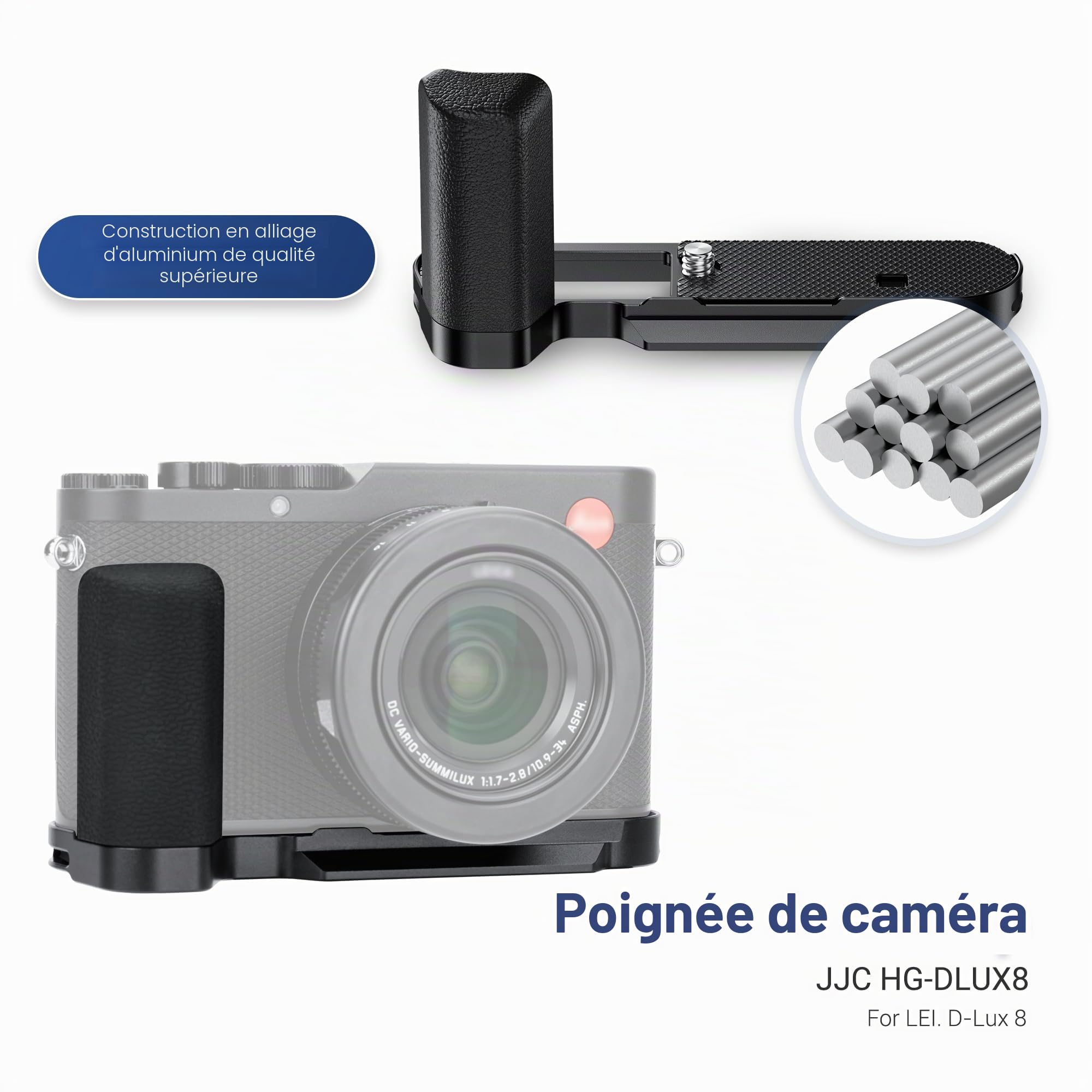 JJC Poignée en métal pour Appareil Photo Leica D-LUX8 avec Design à libération Rapide de Type Arca Swiss pour améliorer la Sensation de Prise en Main pour l'enregistrement vidéo Youtuber Vlogger