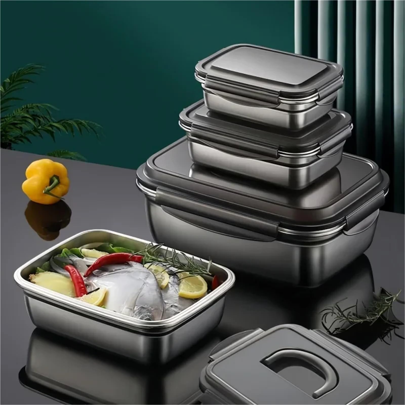 Contenitori per Alimenti Ermetici in Acciaio Inox Contenitore for alimenti ermetico in acciaio inox 304, contenitore for con coperchio, for pranzo, bento, picnic e campeggio(1800mL)
