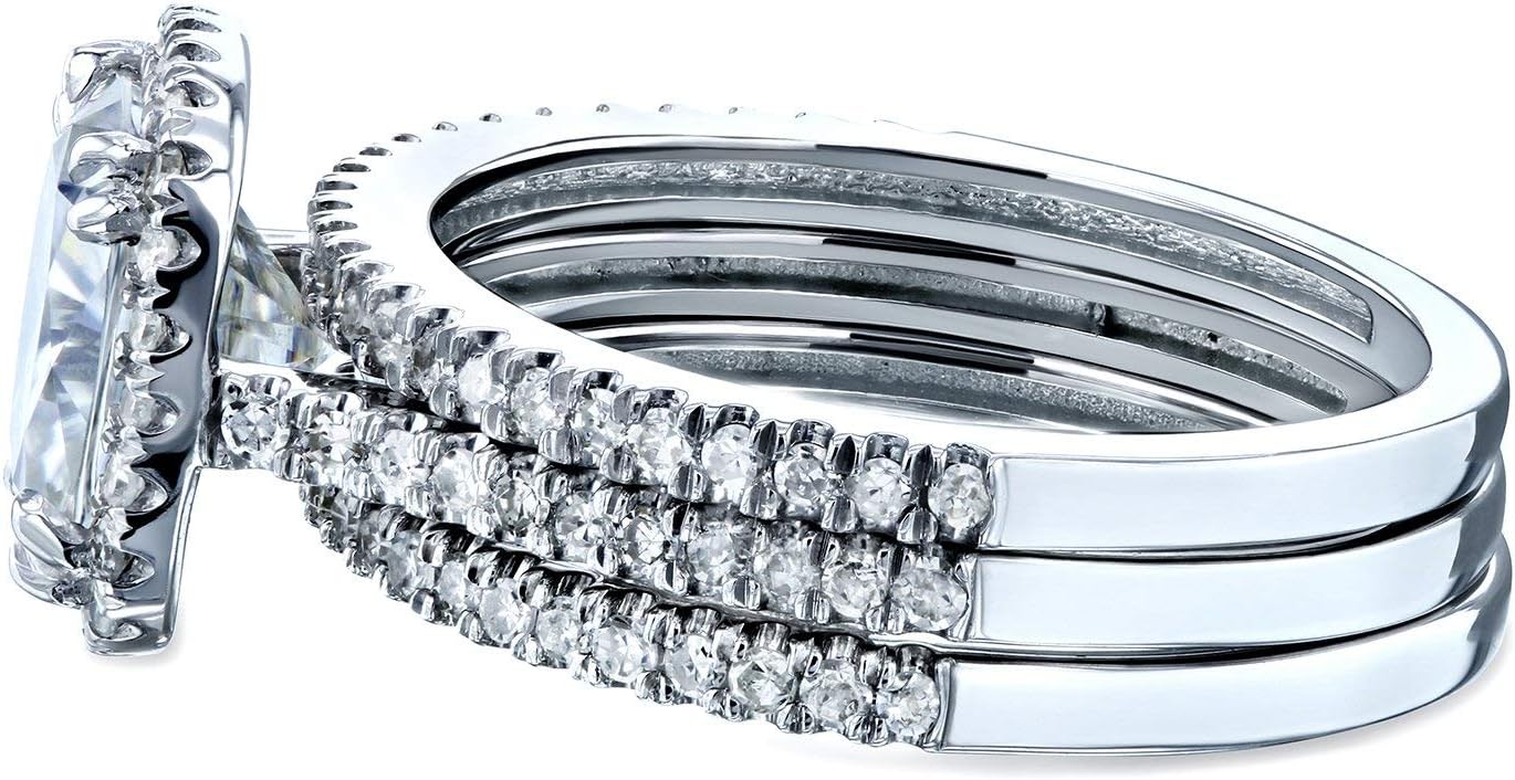 Kobelli Cushion Brilliant Moissanite Halo Bridal Wedding Rings Set 2 1/2 CTW 14k White Gold