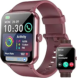 Smartwatch,Relógio Inteligente para Homens e Mulheres, 1.85“ Tela HD Touch, 100+ Modos Esportivos, Chamadas Bluetooth,Assistente de Voz, Compatível com iOS/Android,Inclui 2 Pulseiras,Clarete