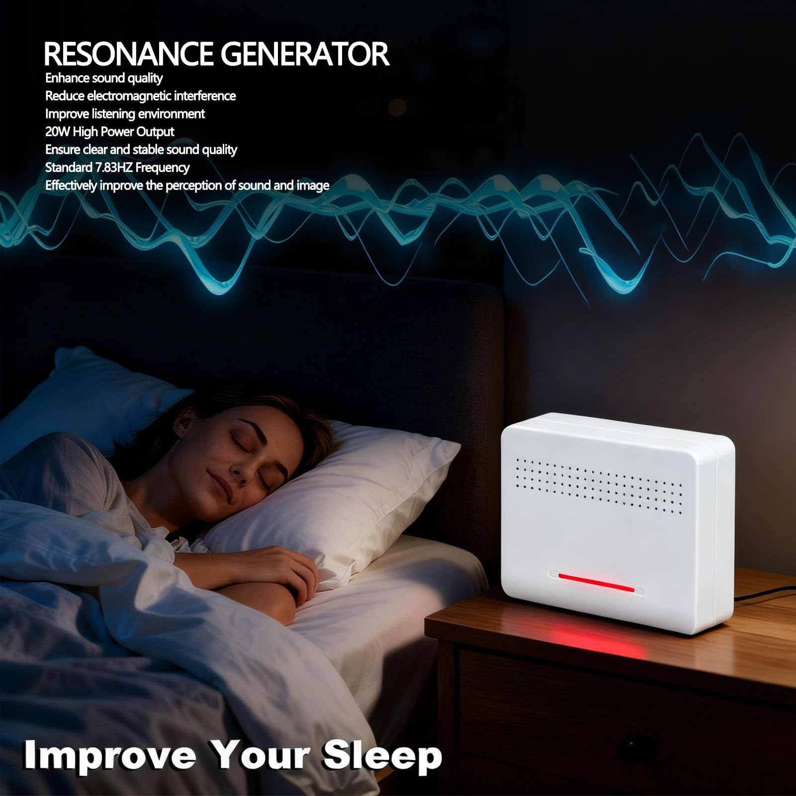 Luocute 7,83-Hz-Resonanzgenerator, 20-W-Ultra-Niederfrequenzgenerator Zur Verbesserung der Klangqualität mit 1000 Spulen Hochdurchlässigem Siliziumstahlstab Zur Verbesserung der (EU-Stecker)