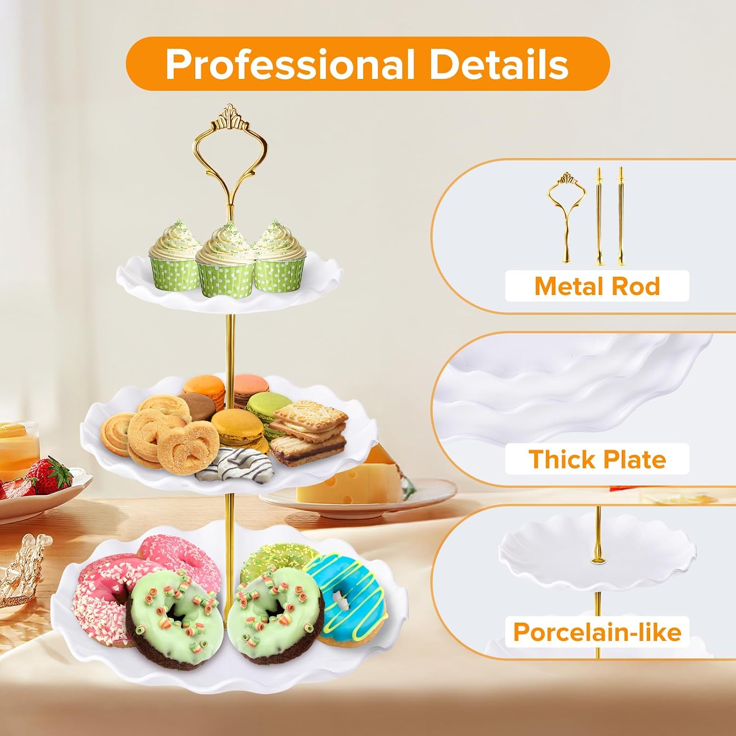 Hoedia 3 Tier Cupcake Stand Tower, Plastic Cup Cake Holder(Round Wave) image 3