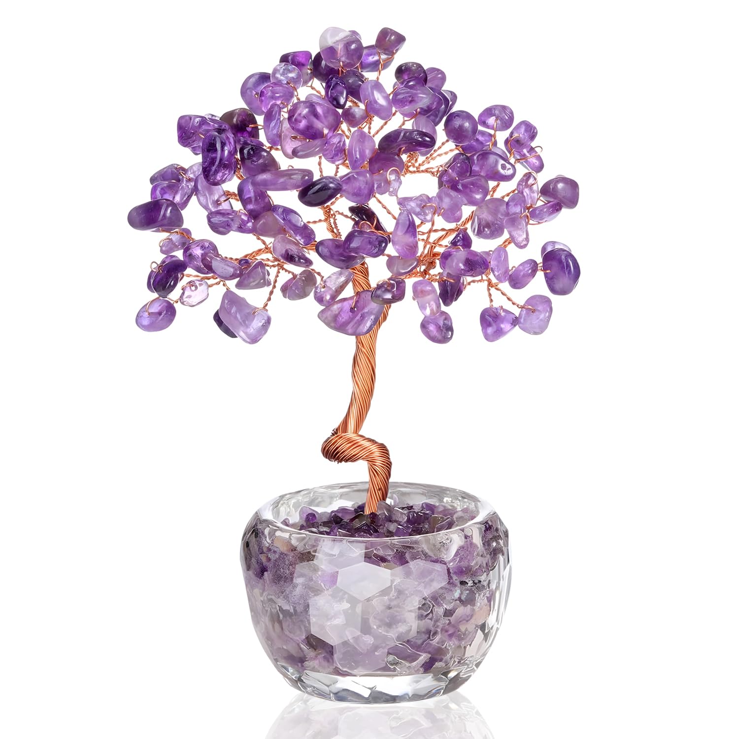 VLYX Rose Quartz Crystal Tree of Life - Handmade Purple Gemstone Money Tree for Home Office Decor Positive Energy Gift for Women
