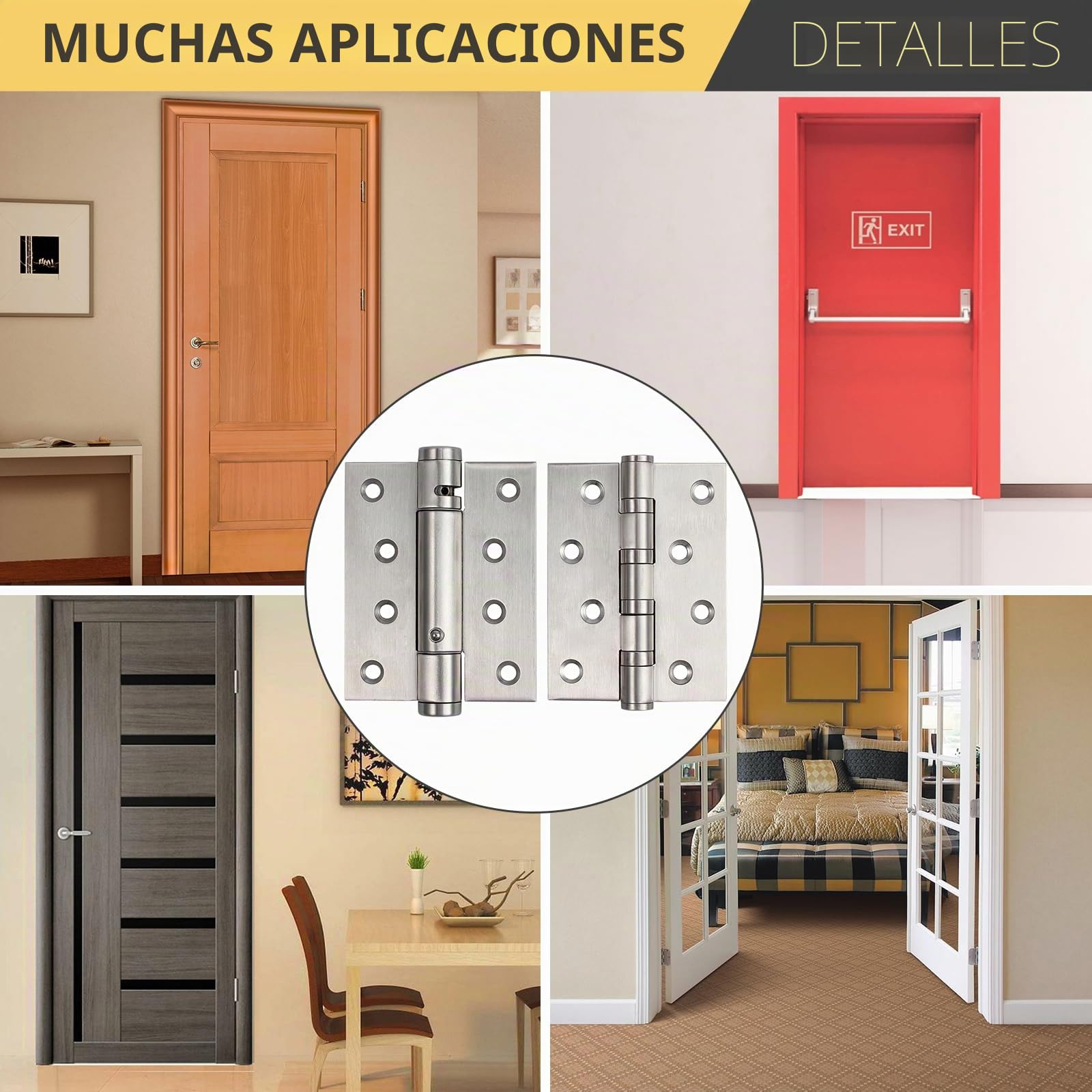 AMTOVL Bisagras para Puerta 4” 3PCs Bisagras de Acero Inoxidable con Resorte Ajustable Soporta Hasta 35KG Bisagras Plegables 100mm x 76mm x 3mm con Tornillos de Montaje para Mueble Puerta de Fuego