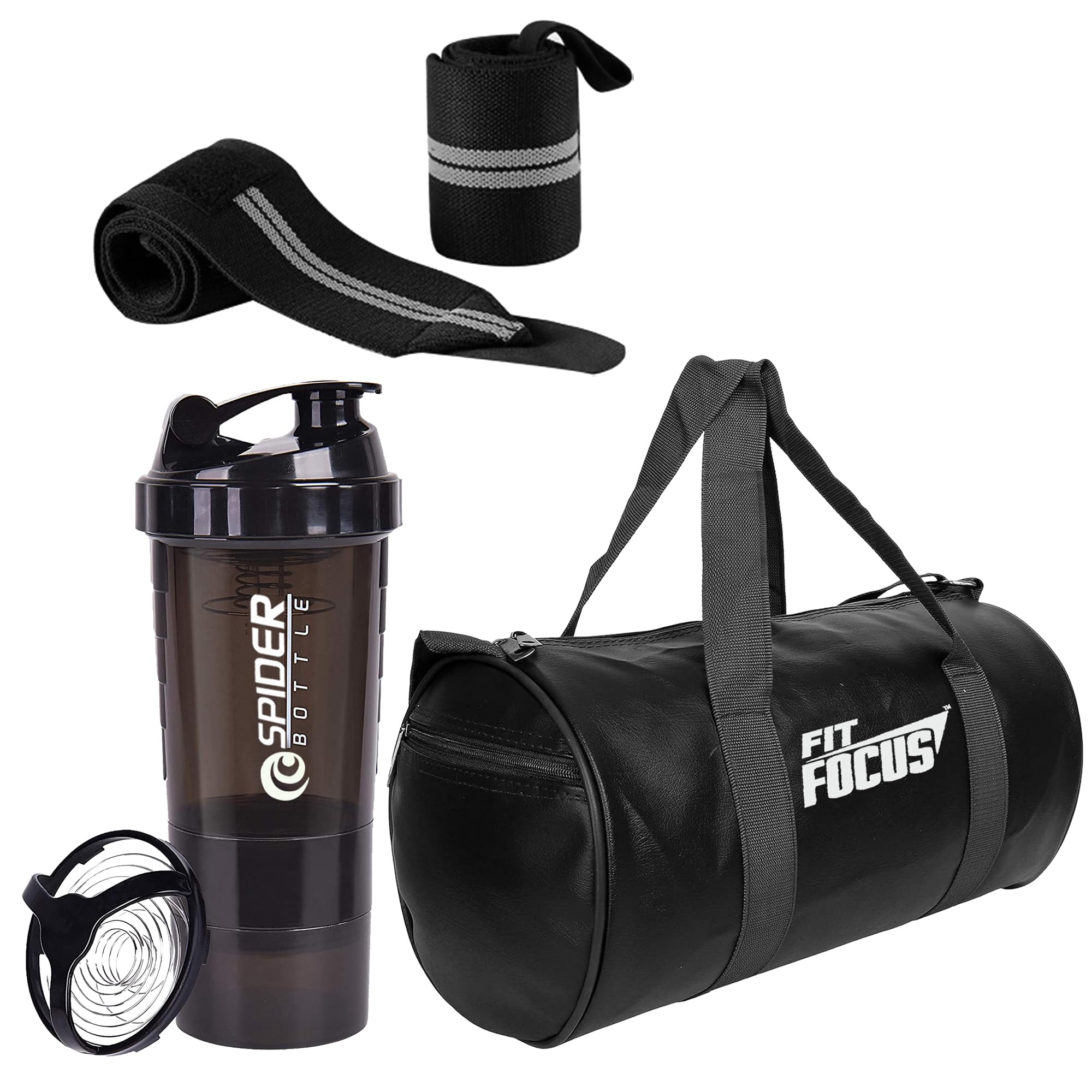 cool indians Pack of 3 Bag Combo for Gym Shaker Bottle with Gym Bag and Wrist Band|| Shaker Bottle 500 ml ||Gym Duffel Bag for Fitness | Shoulder Gym Bags | Wrist Support Gym Men and Women (Black)-picture-49