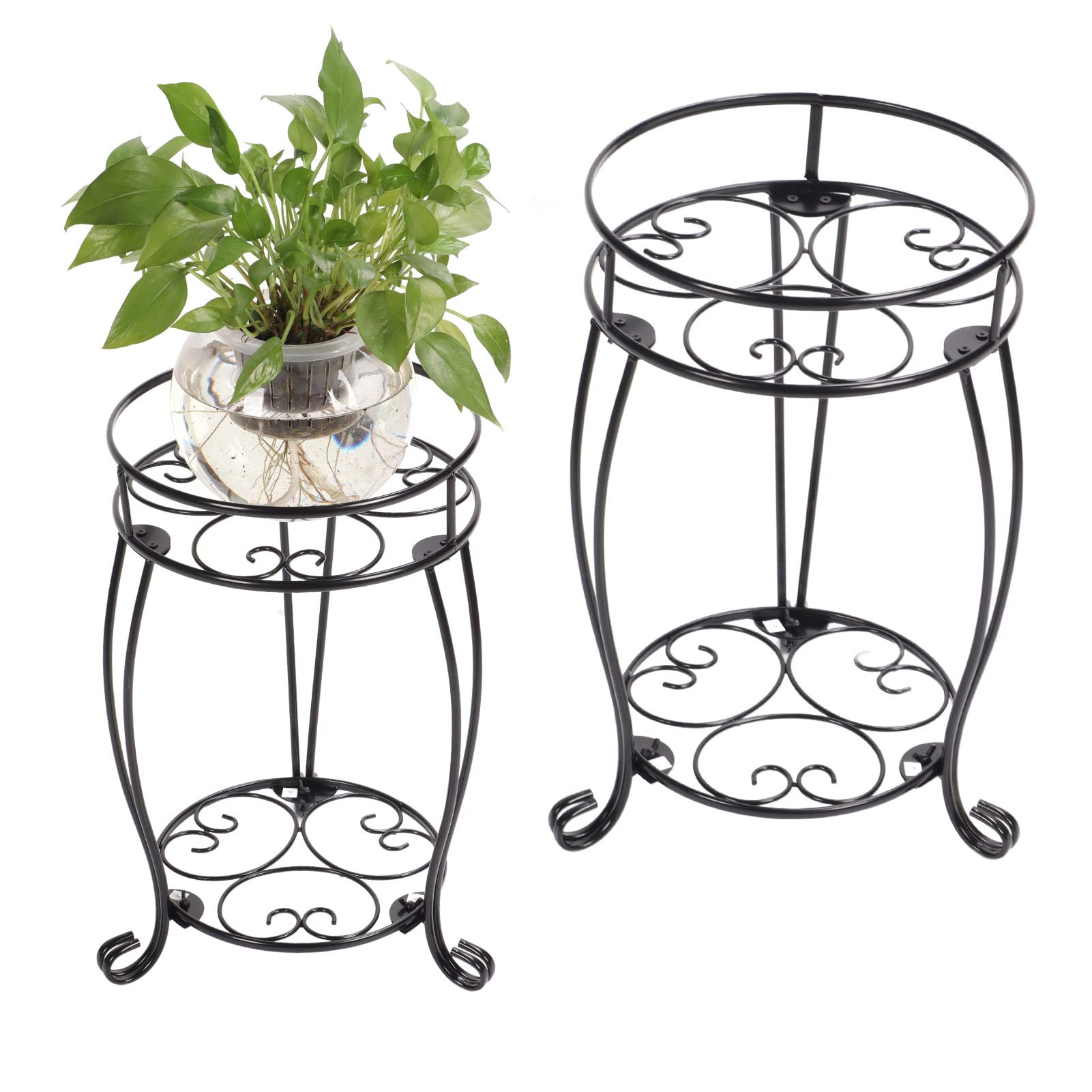 金属製の植木鉢スタンド、フラワースタンド、屋内屋外用の黒