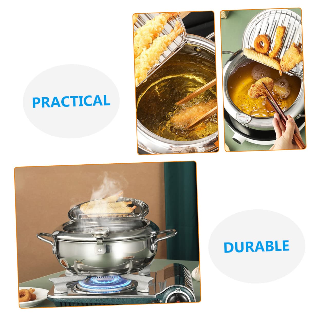 FONDOTIN Deep Fryer Pot Pot for Shrimp Deep Fryer with Oil Filtration Versatile Cooking for Home Office and Restaurants