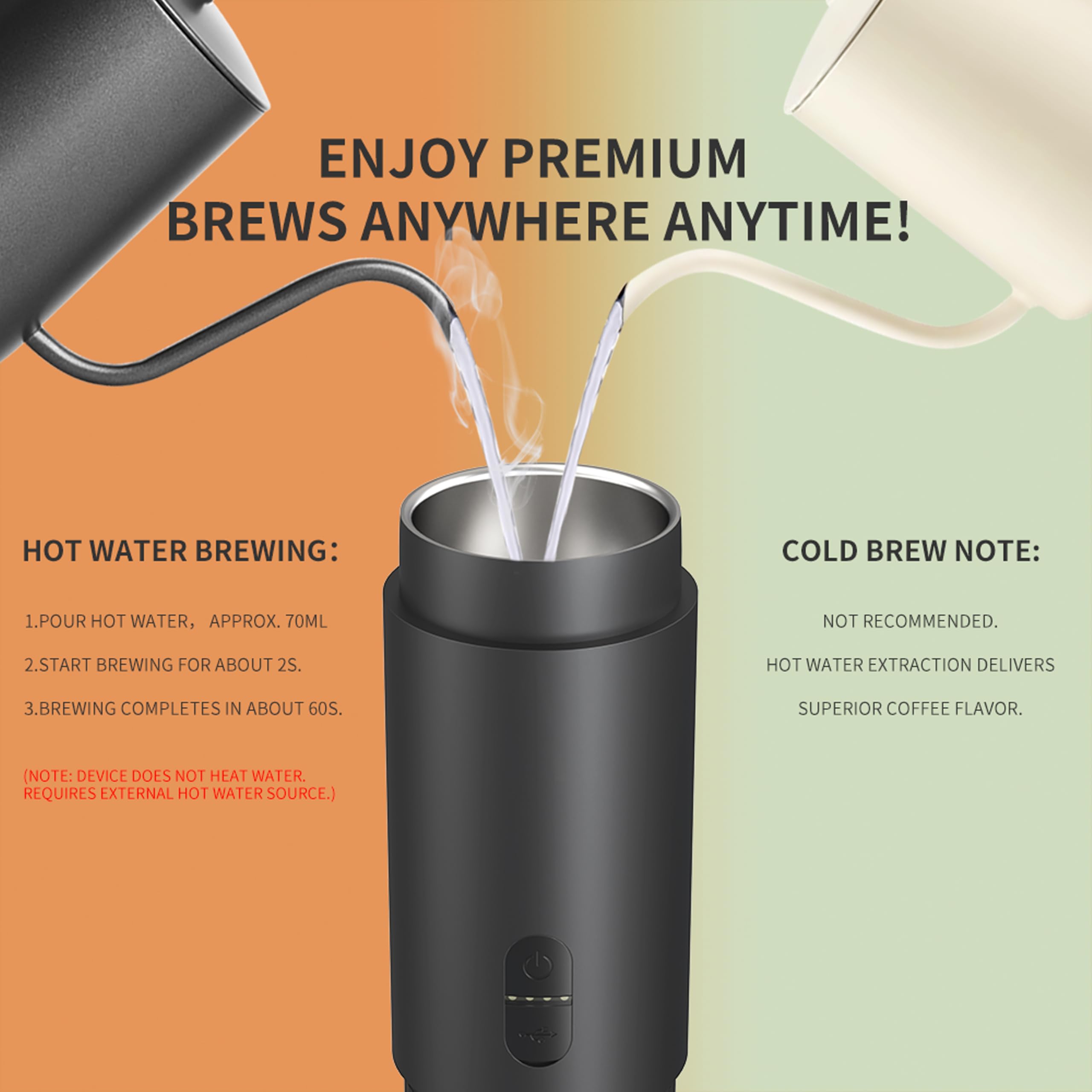 Cafetera eléctrica portátil 2 en 1, cafetera de viaje para camping, cafetera de coche con USB-C, compatible con café en polvo y cápsulas para autocaravana, senderismo, oficina
