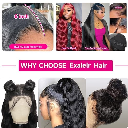 Miniatura 5 de Exalelr Pelucas de cabello humano con encaje frontal color borgoña 99J, pelucas de cabello humano con encaje frontal para mujeres negras, pelucas de