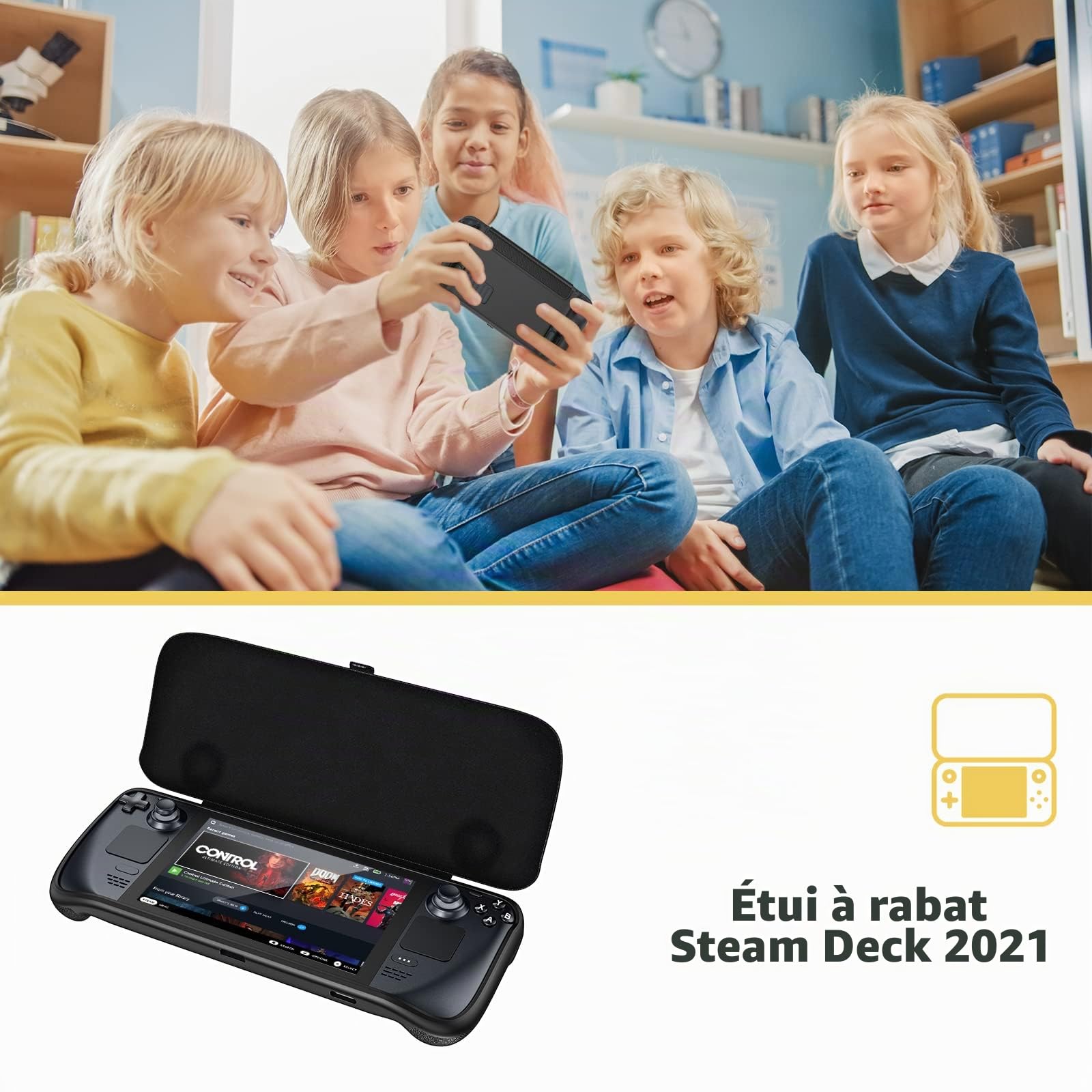 ProCase Étui pour Pont Steam, Flip Cover Compatible avec Valve de 7 Pouces Steam Deck Case Housse de Protection magnétique Amovible Avant Steam Deck Skin 2021 Accessoires -Noir