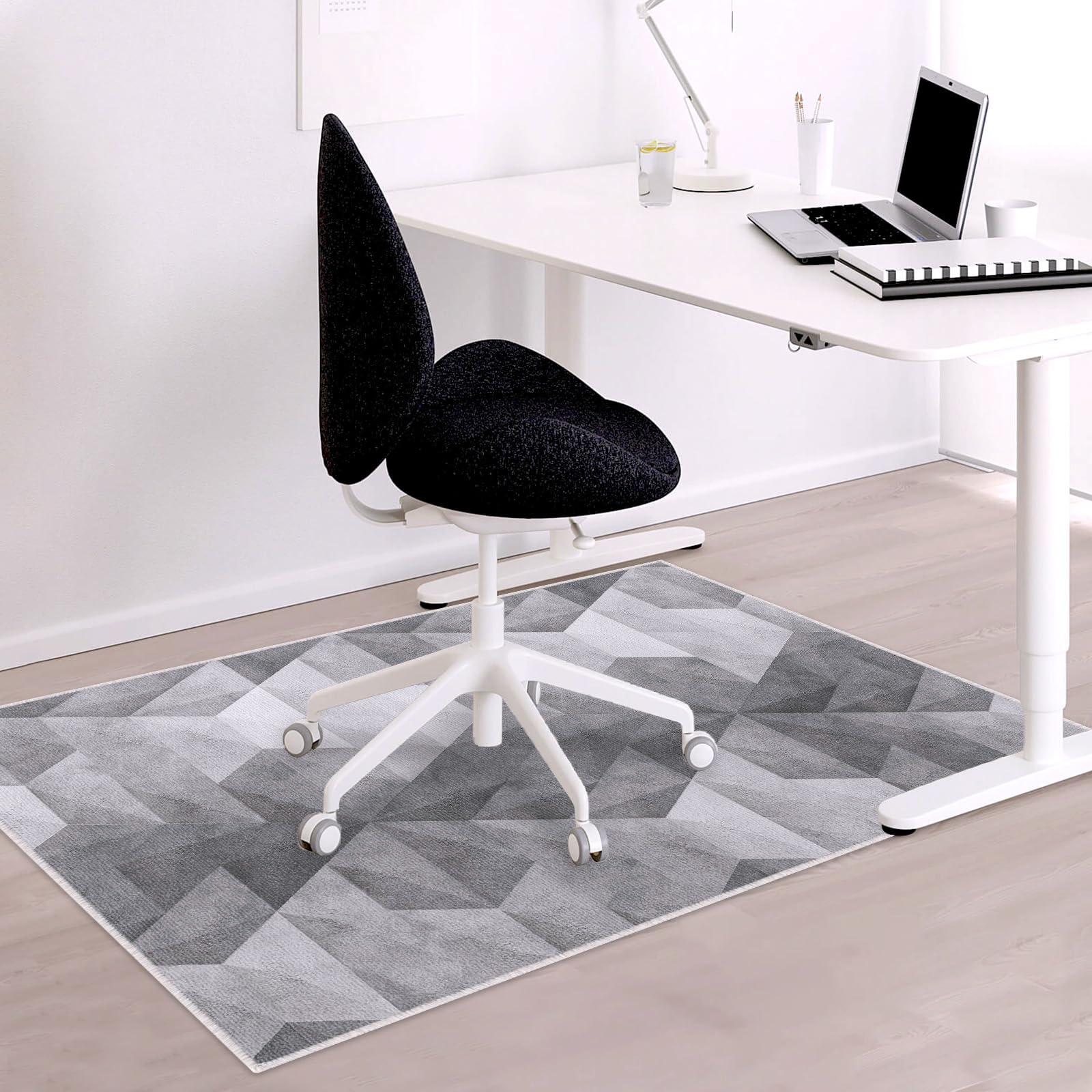Office Chair Mat 150x120 cm, Non Slip Chair Mat for Hardwood Floor & Tile Floor, Rectangle Large Office Rugs for Rolling Chairs, Under Desk Floor Mat for Home Office, Machine Washable (Ombre Grey)