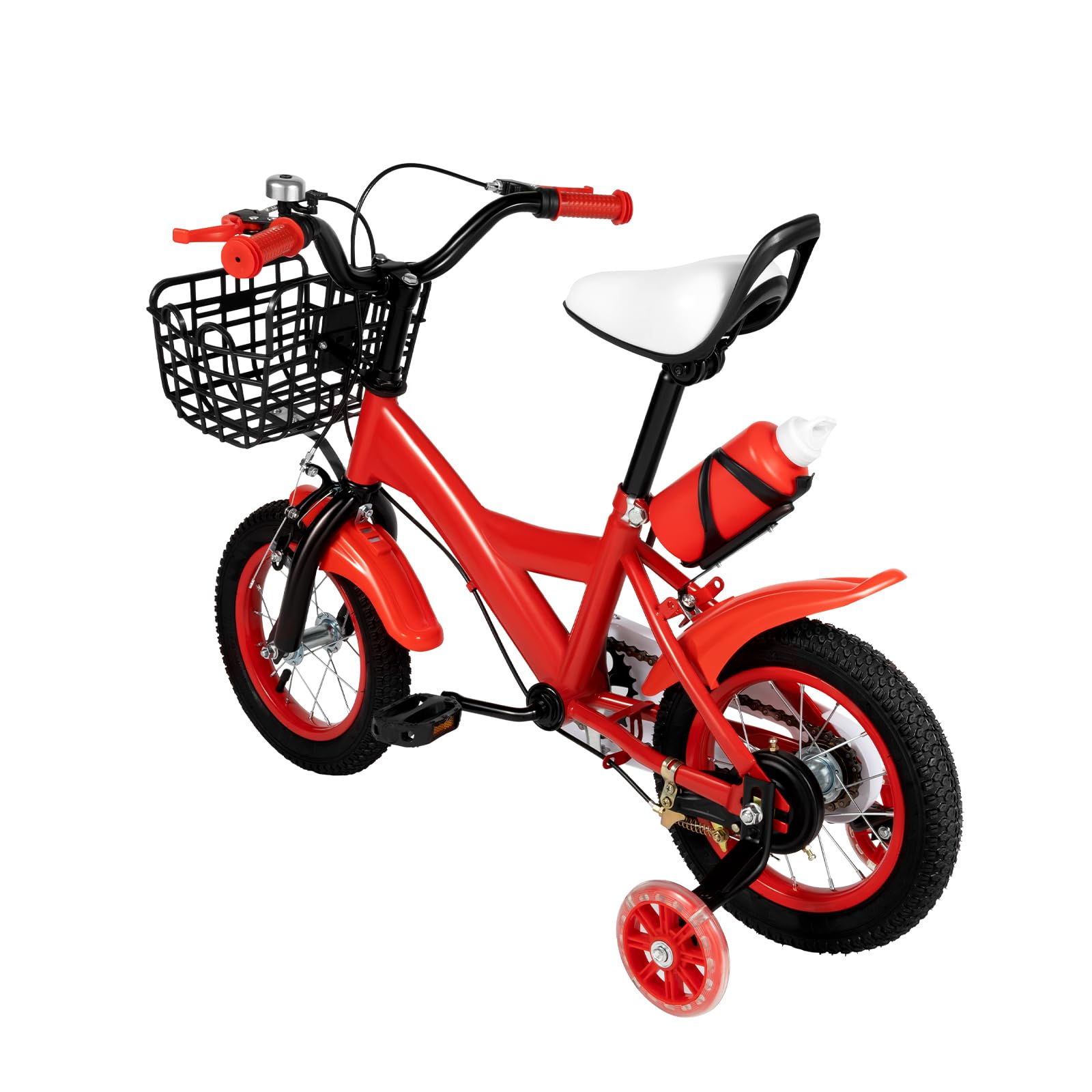 Biknltio 12" Children Bike with Stabilisers Wheels Removable Kids Bike with Basket for Girls Boys Unisex (Red)