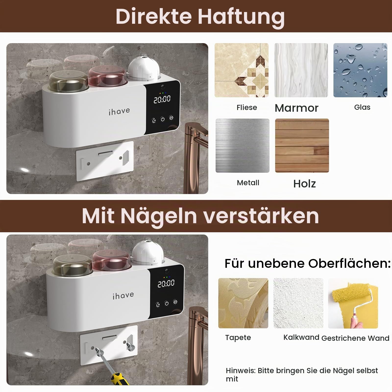 iHave UV Zahnbürstenhalter mit Aroma Diffuser, Sterilisator, 2 Becher