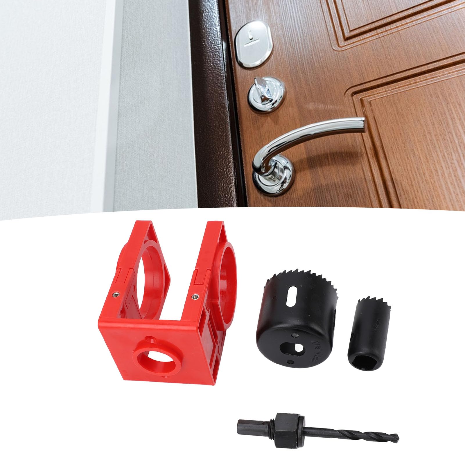 Lock Installation Kit Carbon Steel Guide Template Hole Saw for Wood Doors Deadbolts (Red)