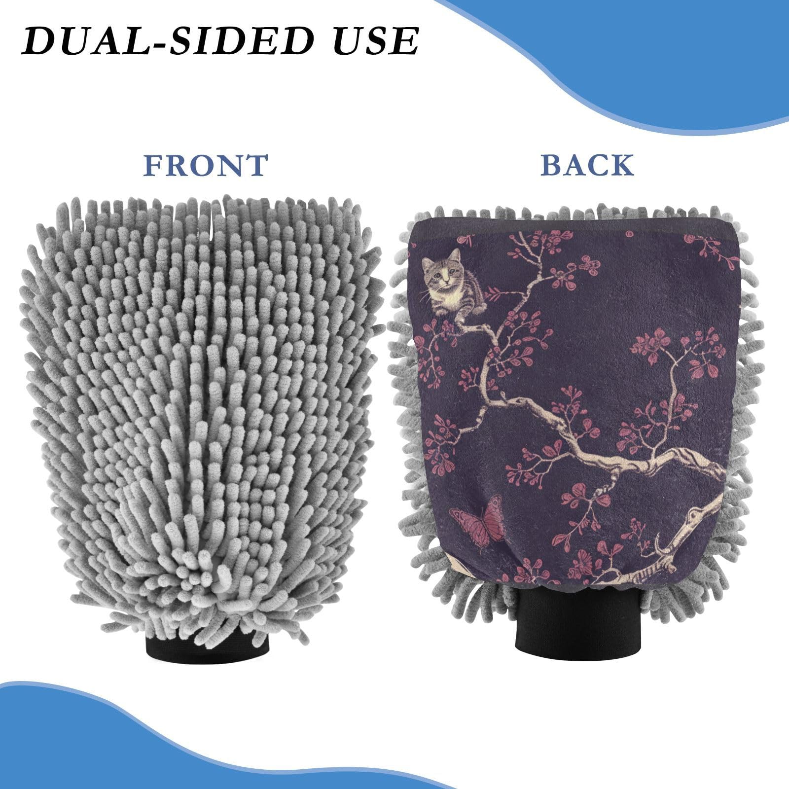 IOACIY Absorbent Microfiber Car Wash Drying Mitts, 2 Pack, Scratch-Free & Lint-Free, Rich Foam, Highly Absorbent, Double Sided, Wash Mitt Perfect for Car Washing, L, Cat (3)