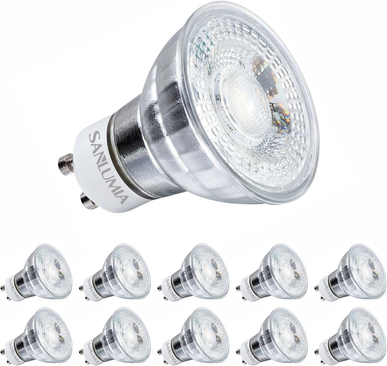 sanlumia 10 X 7W COB Dimmable Gu10 Super Bright 560LM LED Recessed Lighting Spotlight 75W Halogen Equivalent Cool White 6400K