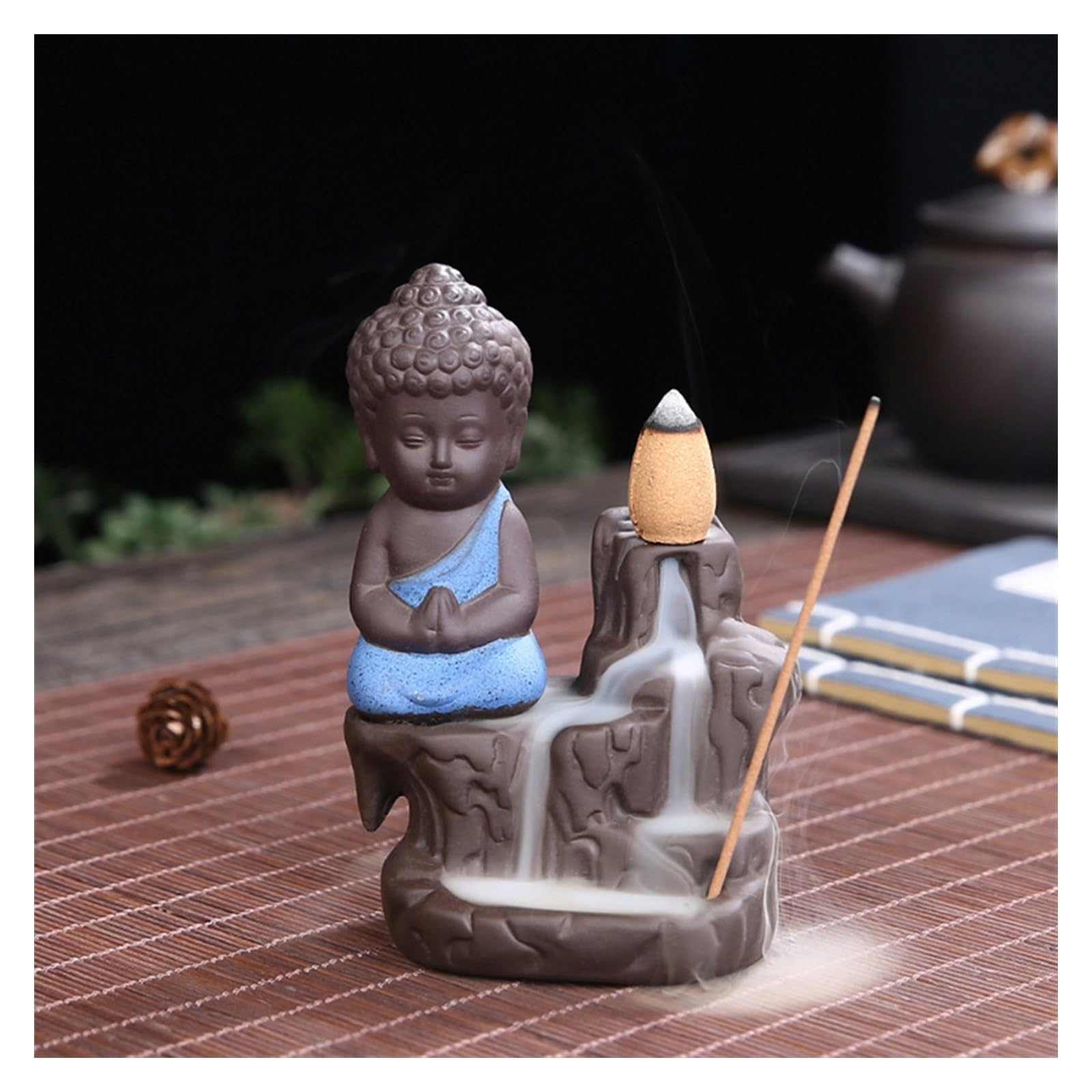 Incense Holder Creative Incense Burner Smoke Waterfall the Little Monk Small Buddha Holder Censer Home Table Decorations Crafts Teahouse