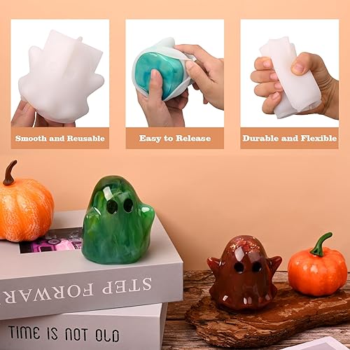 Miniatura 3 de Actvty Moldes de resina fantasma, 2 moldes de silicona fantasma de Halloween para fundición epoxi, moldes epoxi en forma de fantasma 3D, regalo de