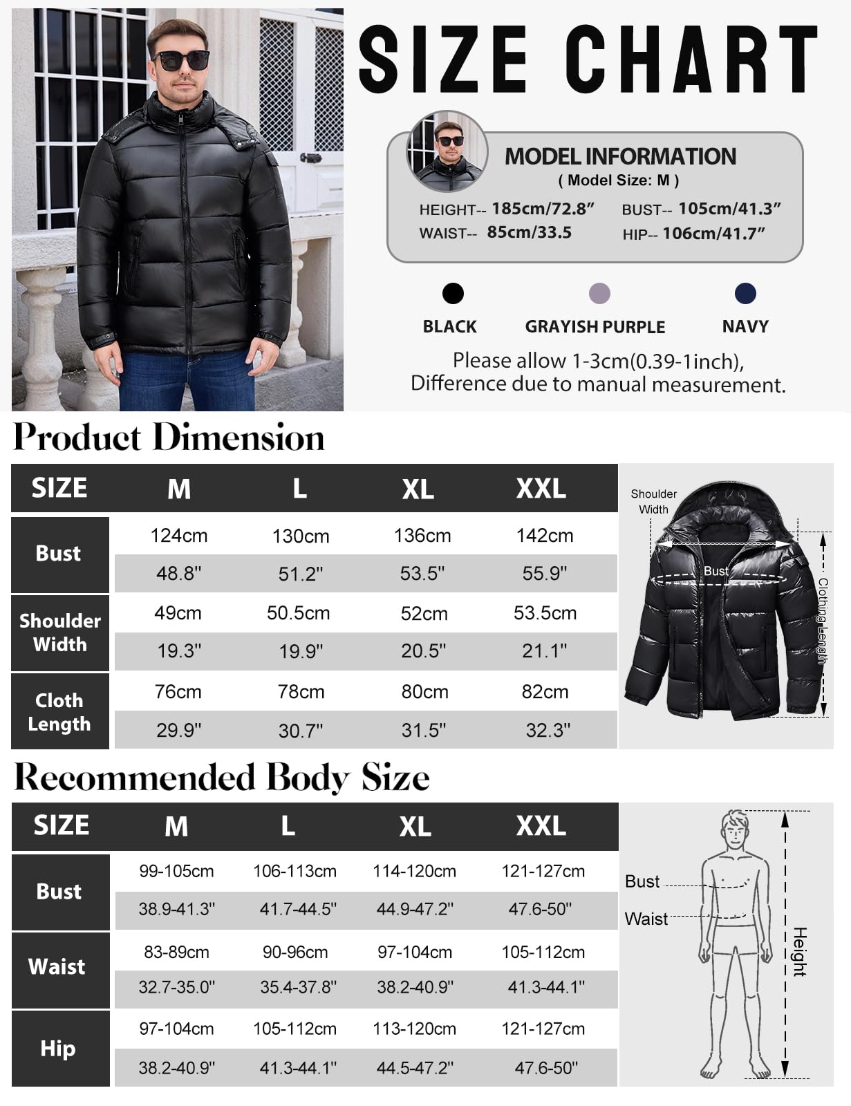 heekpek Chaqueta Hombre Invierno Abrigo Chaqueta Acolchada de algodón Repelente al agua Cazadora Para Hombre Termica Parka de Esqui Snowboard