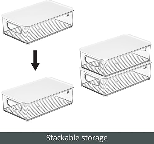Miniatura 5 de mDesign Caja de almacenamiento de plástico para despensa con tapa y asas integradas, organización para harina, cereales, pasta, arroz o alimentos en