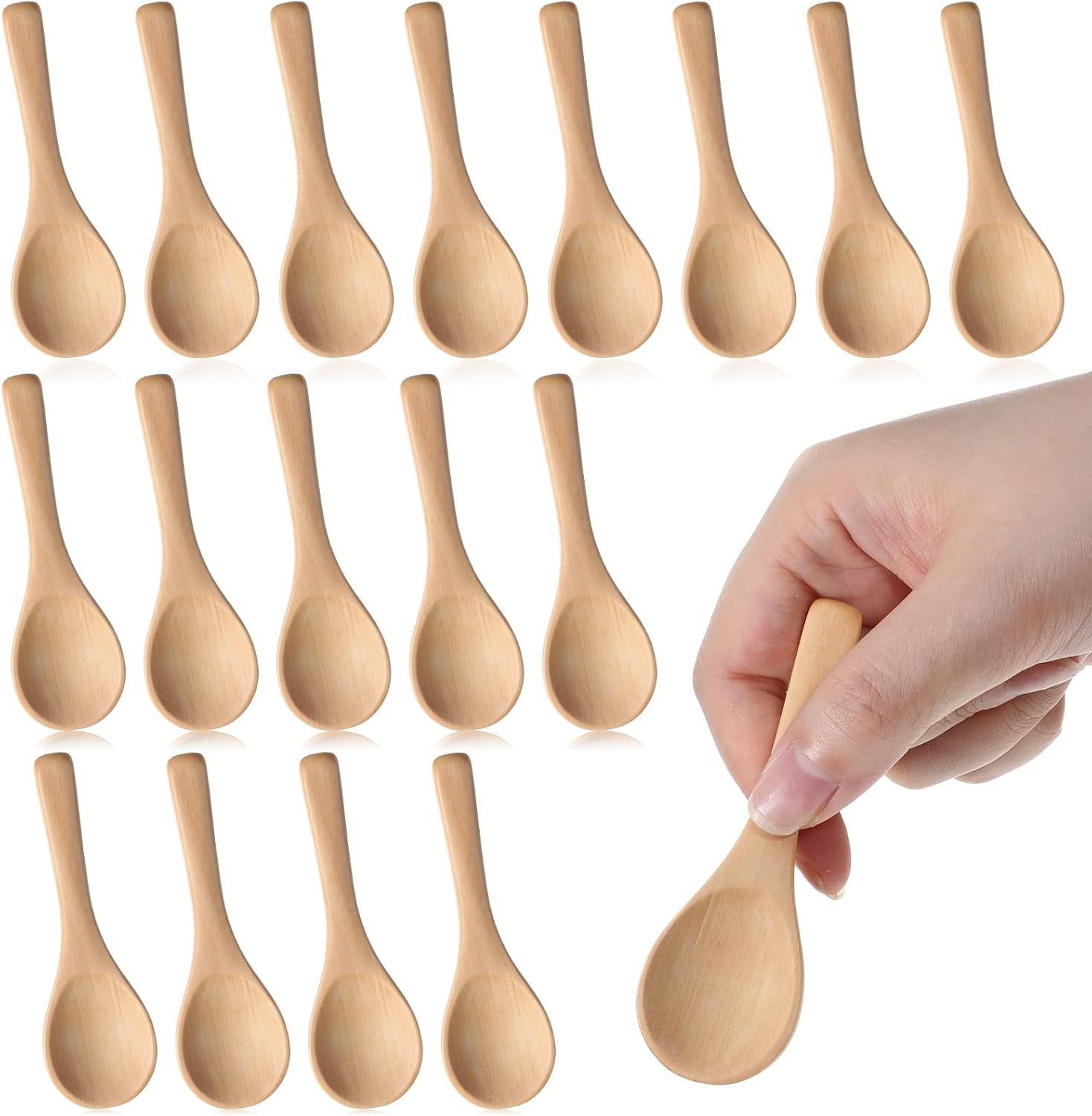 100 Pcs Mini Wooden Spoons Bulk, 3.5'' Little Natural Wood Teaspoons for Jars, Small Bath Salt Spoon, for Jars Sugar Creamer Honey Spices Salt Condiment