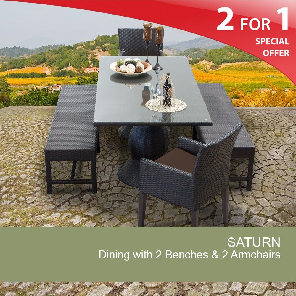 Saturn Rectangular Outdoor Patio Dining Table With 2 Chairs and 2
