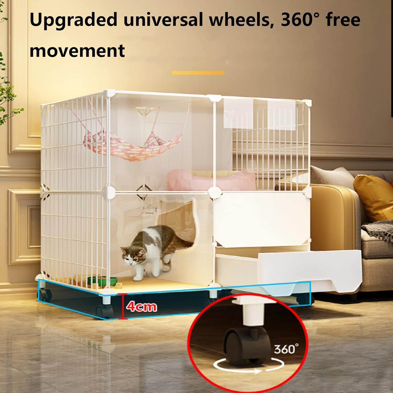 Cat Cages Indoor with Drawer Toilet Extra Large Cat Playpen DIY Cat Enclosure with Wheel Collapsible Cat House Condo Cat Perch Cat Gifts for Cat Lovers (A 112 * 47 * 112Cm)