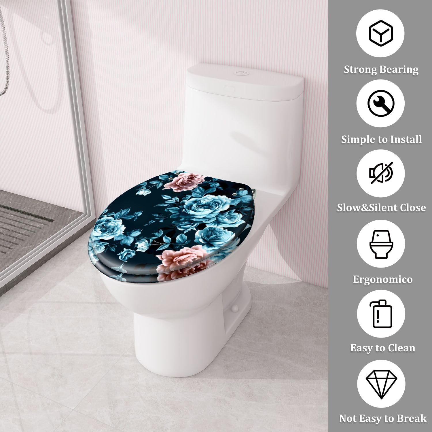 Sedile WC in resina YumkHome con chiusura ammortizzata e sgancio rapido per