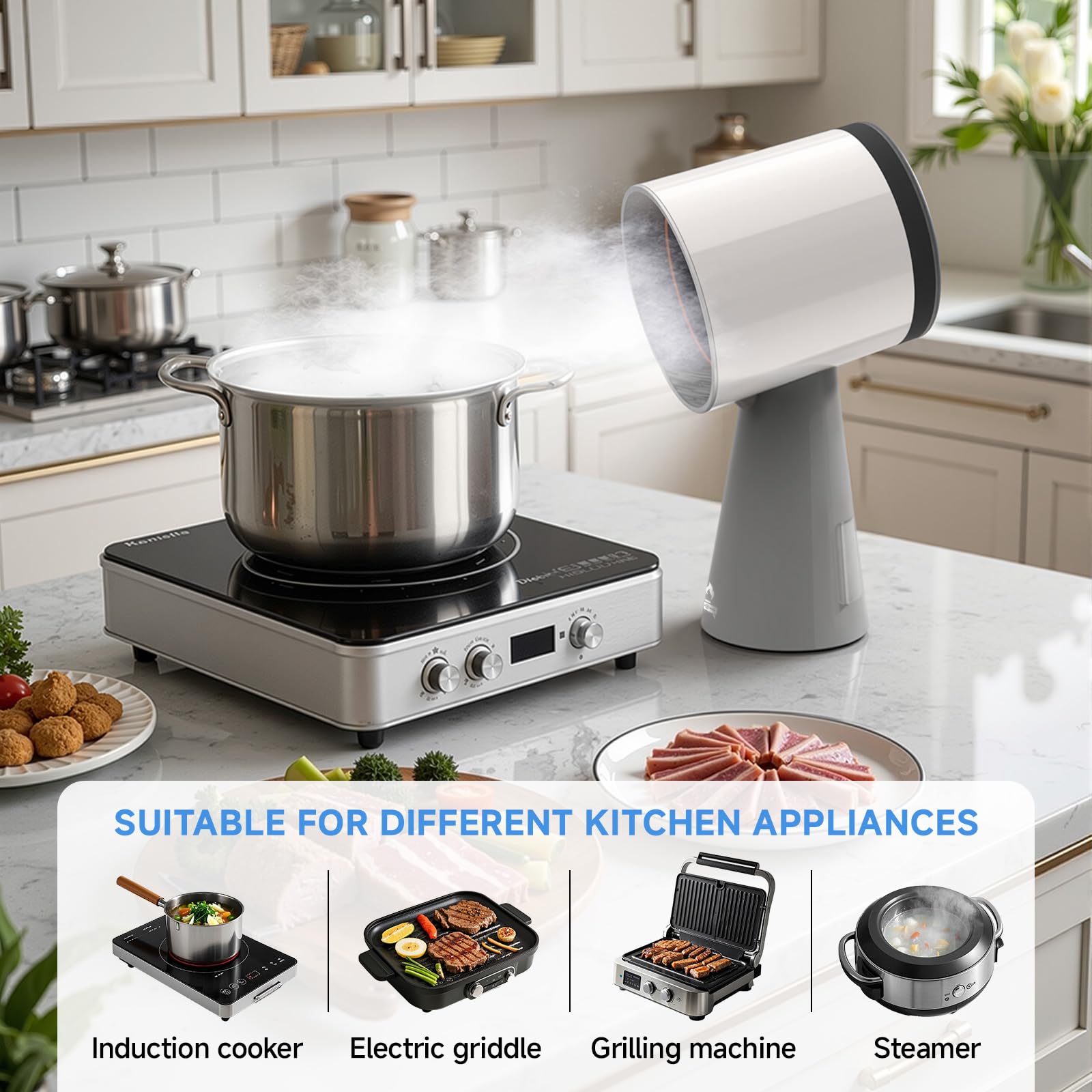 AMZRVSTUDIO Portable Range Hood 3-Speed Suction Desktop Compact Range Hood with 3 Activated Carbon High-Absorption Cotton Replace Filter Low Noise Kitchen Exhaust Fan (grey) — view 8