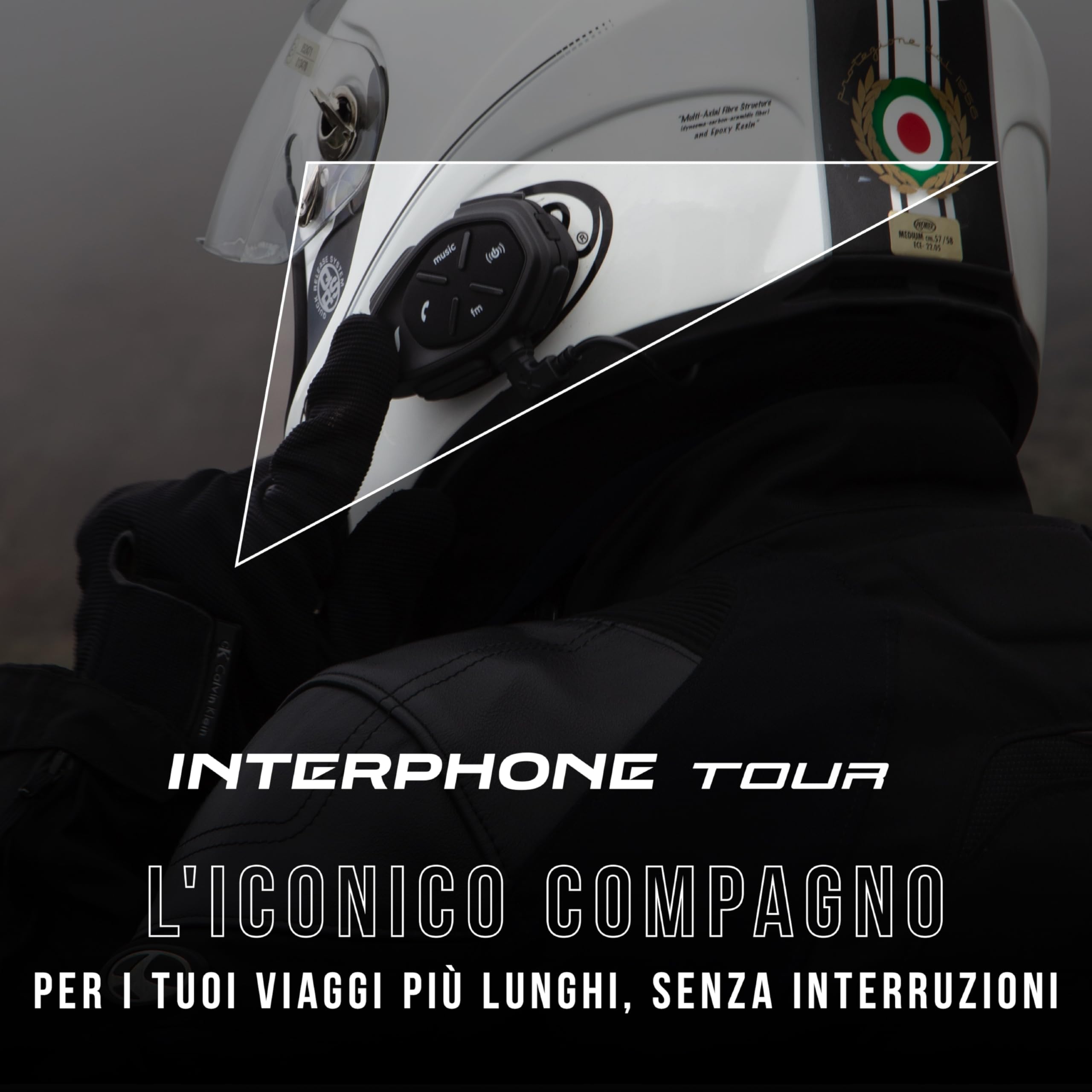 INTERPHONE TOUR - Doppio - Interfono Moto Bluetooth, Fino a 4 Motociclisti, Distanza 1.5 Km, Autonomia 25 Ore, Fast Charge, Radio, Mp3, GPS, Impermeabile, Universale.