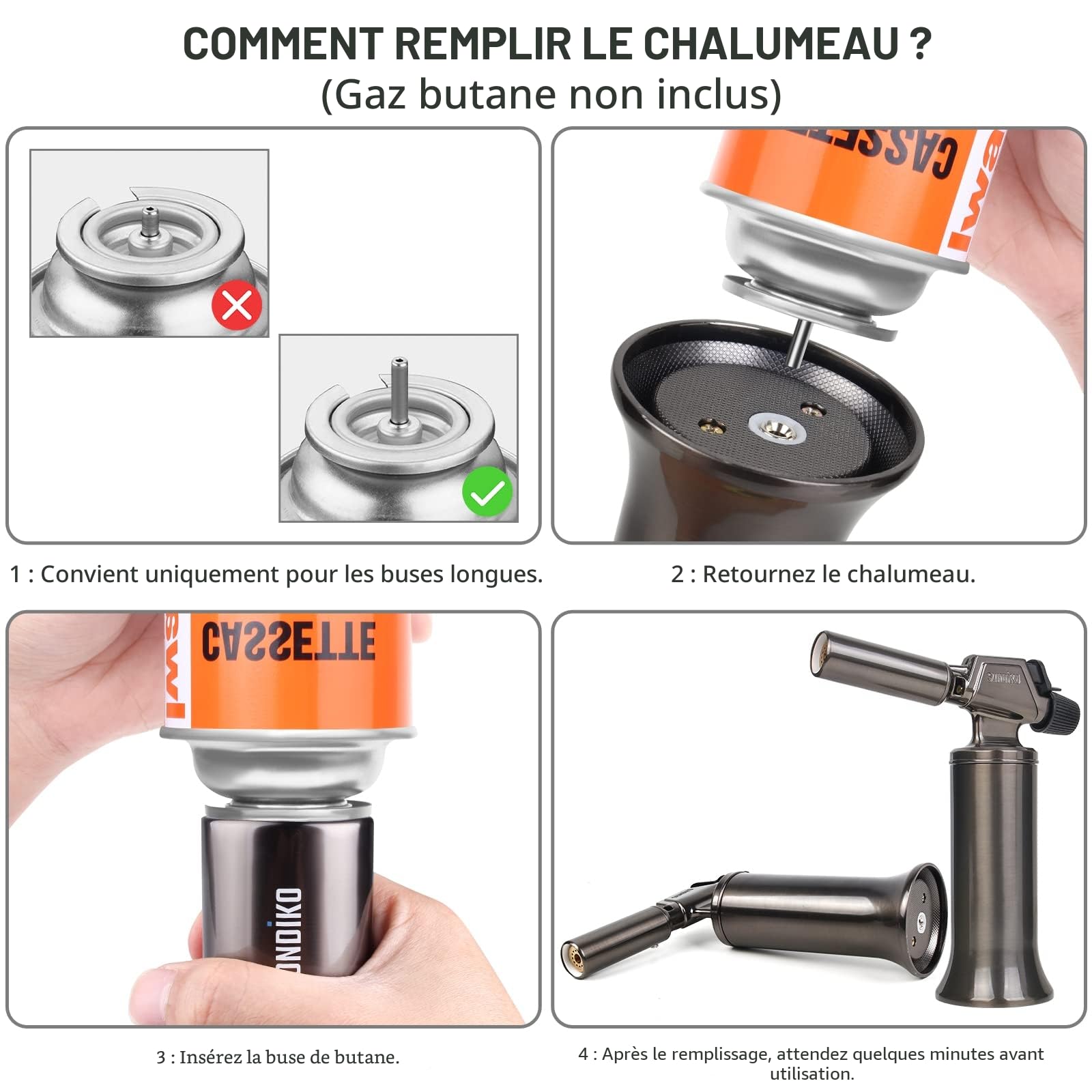 Sondiko Chalumeau Au Butane, Chalumeau Rechargeable à Grande Flamme En MéTal, De Qualité SupéRieure, Et RéSistante Au Vent Pour La Cuisine, Le Barbecue, La Soudure(Gaz Butane Non Inclus)