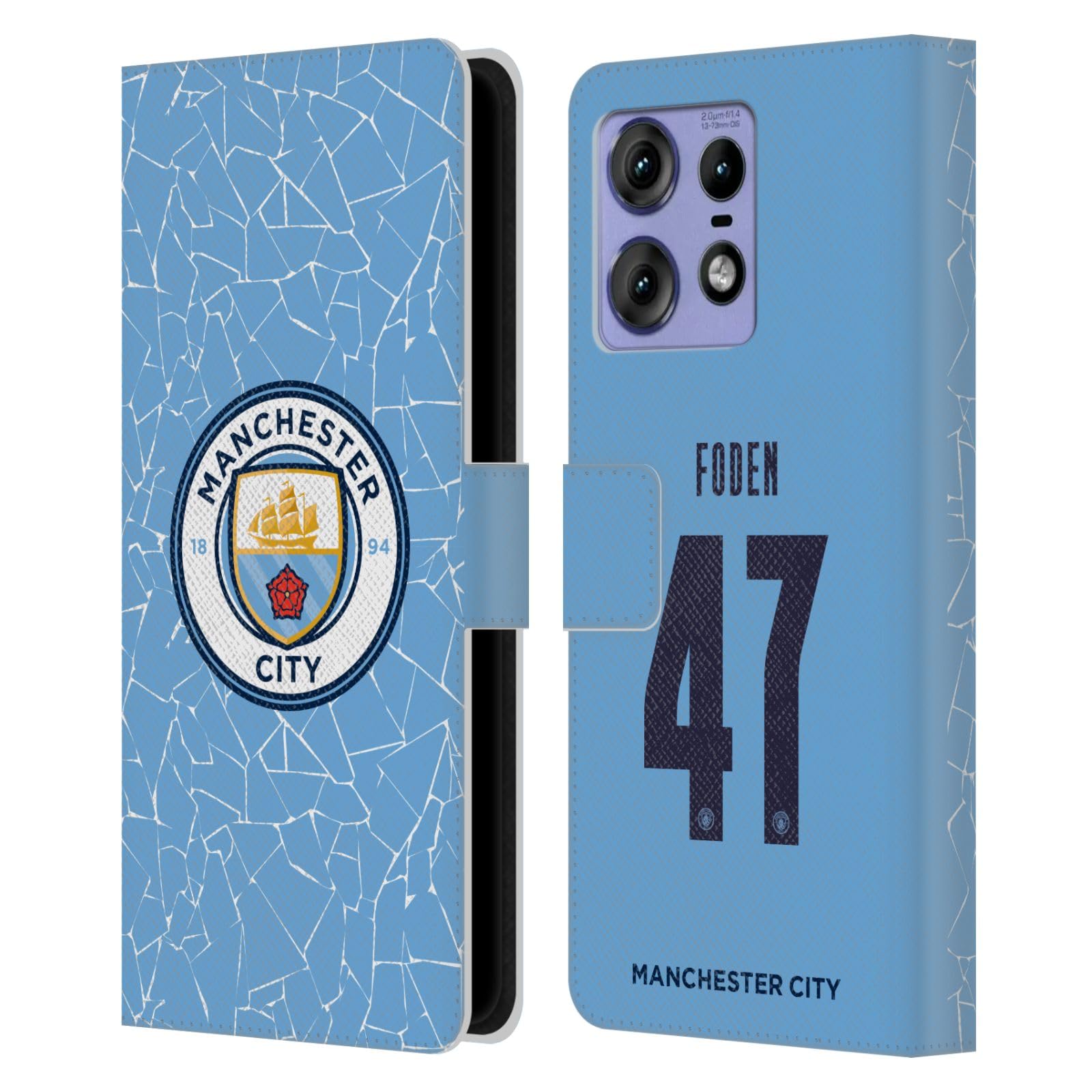 Head Case Designs Officially Licensed Manchester City Man City FC Phil Foden 2020/21 Players Home Kit Group 2 Leather Book Wallet Case Cover Compatible with Motorola Edge 50 Pro