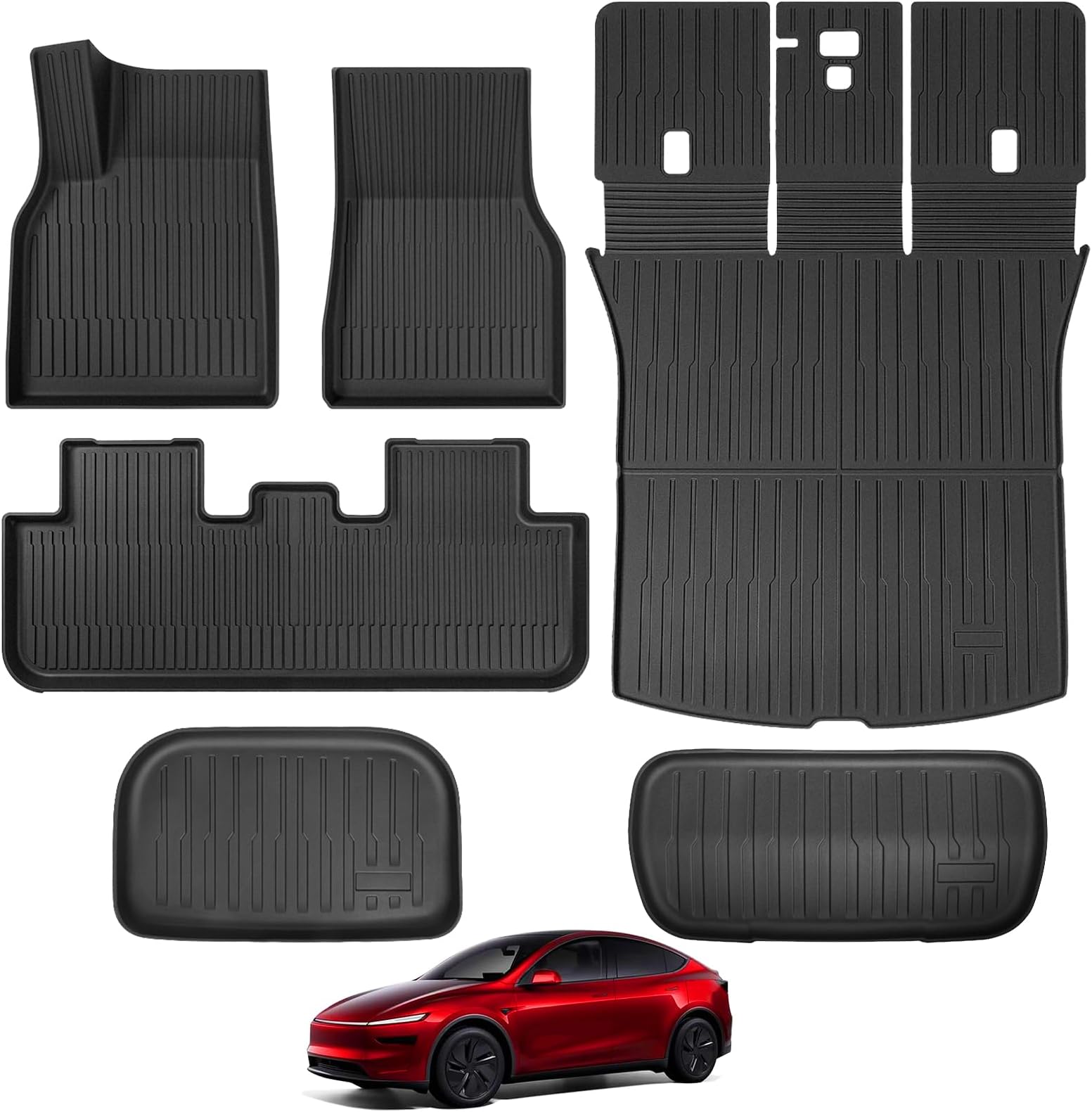 Maysoo Tesla Model Y Juniper Floor Mats 2025 2026,9 PCS All-Weather TPE Non-Slip Car Interior Floor Mats and Trunk Liner,Pet & Child-Friendly Car Accessories(Not for Standard)