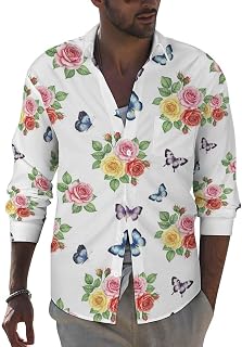 Men's Long Sleeve Loose Shirt Button Down Blouse, Casual Lightweight Tops Shirts for Office Vacation