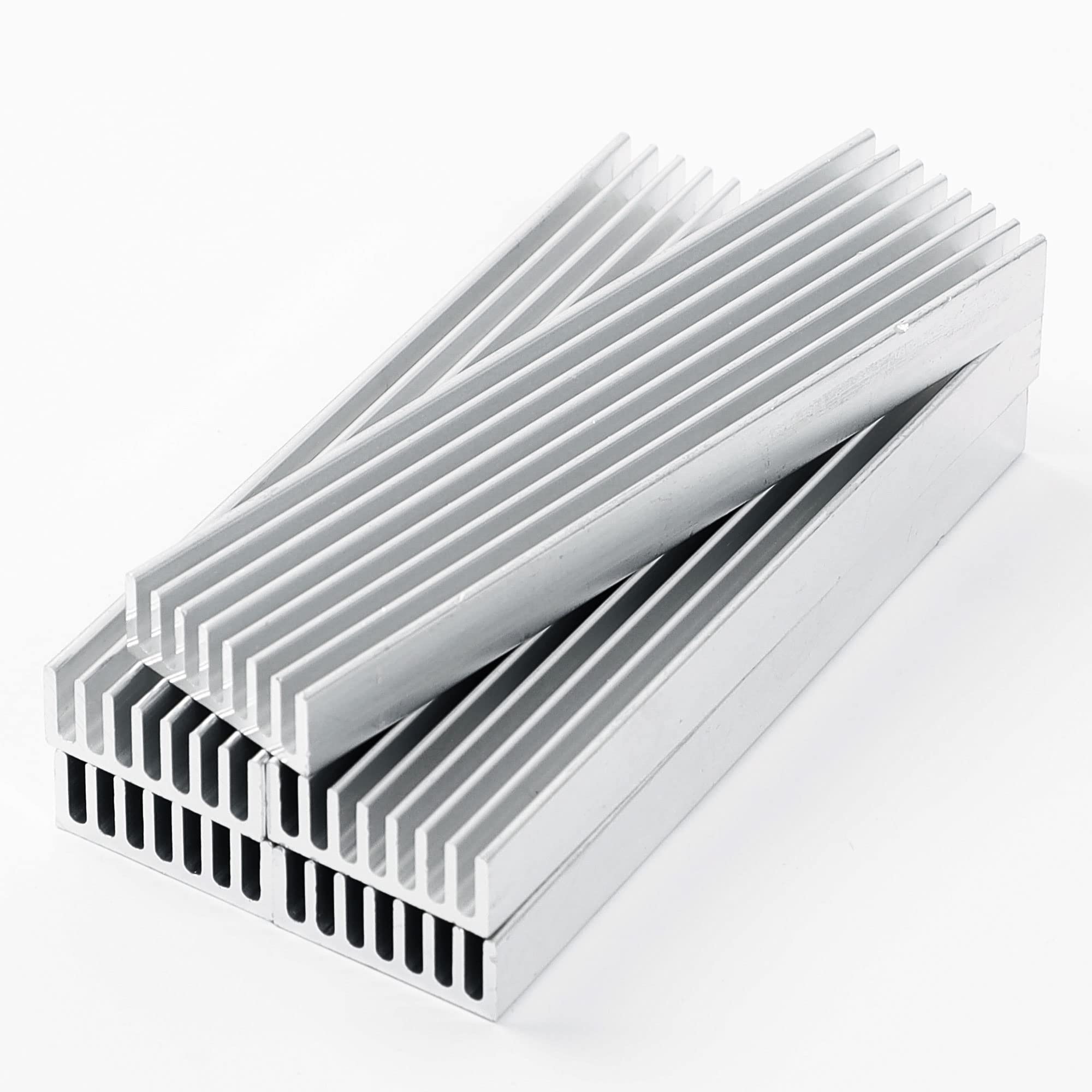 5 unidades de disipador de calor de aluminio, radiador de aluminio en tono plateado, disipador de calor de aletas de refrigeración para amplificador LED, transistor, módulo IC, 3.937 x 0.984 x 8